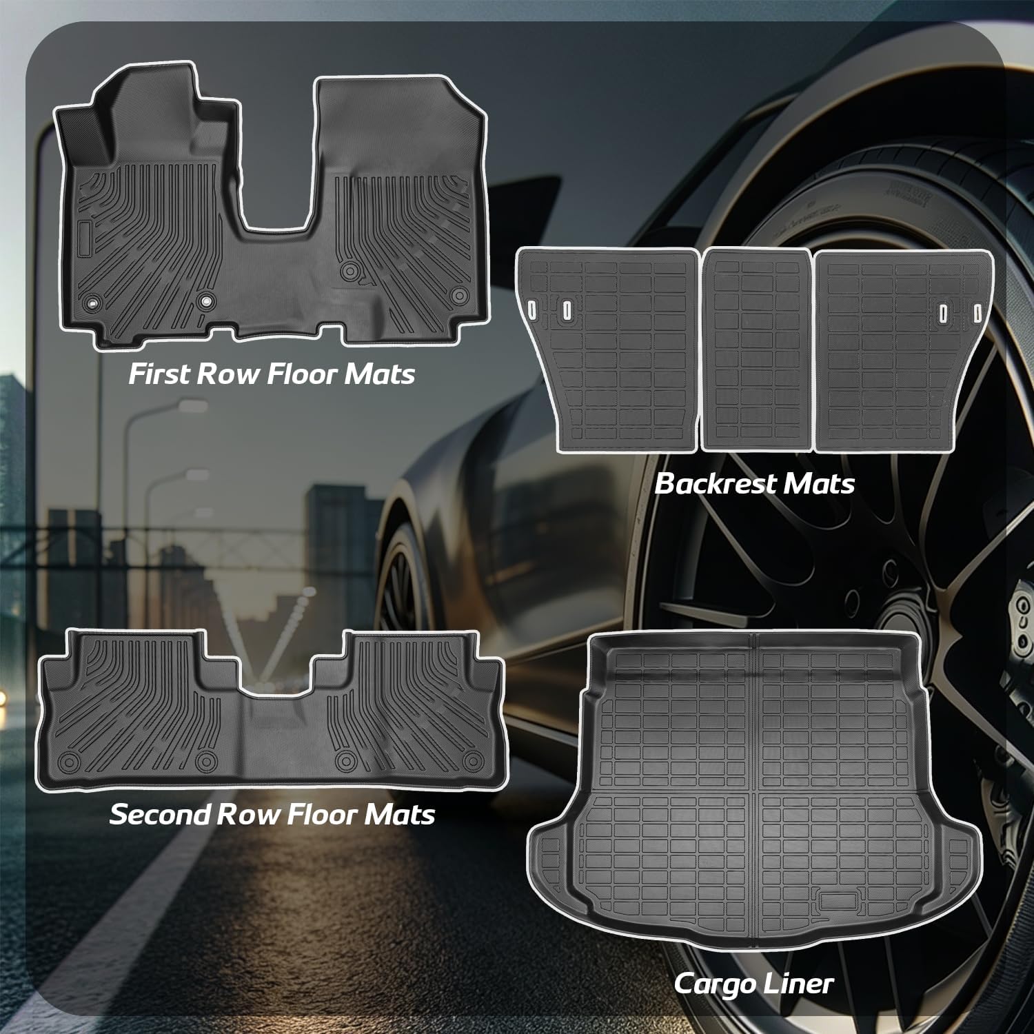 Floor Mats Compatible with Honda CRV 2007-2011,All Weather Protection Duarble TPE Cargo Liner with Backrest Mats Accessories Compatible with Honda CRV 2007 2008 2009 2010 2011
