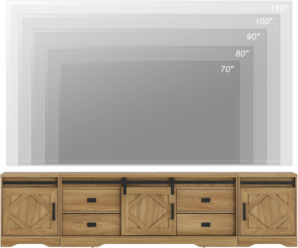 WAMPAT 3-in-1 Modern Farmhouse TV Stand for TVs up to 110',Large Wood Entertainment Center with 4 Drawers and Storage Cabinet for Living Room,Wood Grain Engraving Purposeful Distressing,Vintage Oak