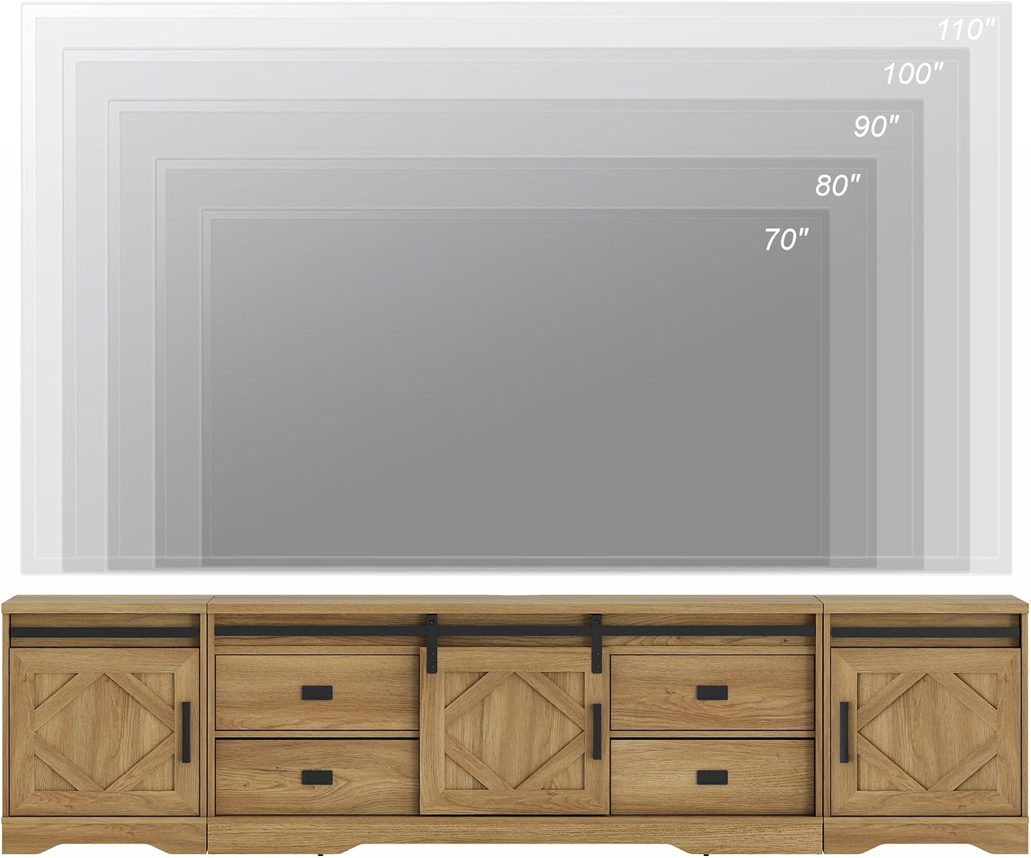 WAMPAT 3-in-1 Modern Farmhouse TV Stand for TVs up to 110',Large Wood Entertainment Center with 4 Drawers and Storage Cabinet for Living Room,Wood Grain Engraving Purposeful Distressing,Vintage Oak