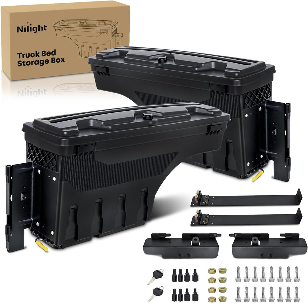 Nilight Truck Bed Tool Box Driver Side & Passenger Side Truck Tool Box Fit for Ford F-150 1999-2014 ABS Swing Case Truck Bed Storage Box with Lockable Lid Waterproof Wheel Well Toolbox Black