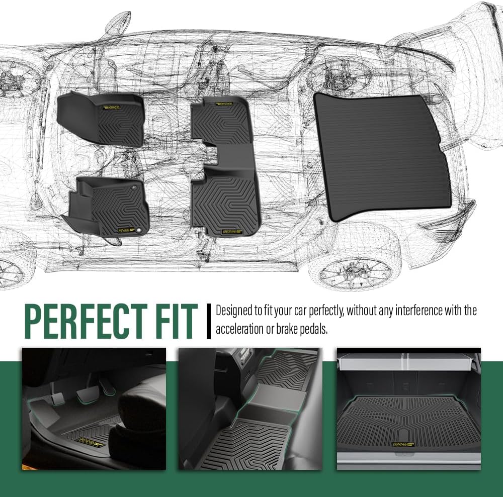 GRAND ORANGE Floor Mats Cargo Liner Fit Honda Odyssey 2018-2025 Mini Passenger Van,TPE All Weather Custom Fit Full Cover Protection 1st & 2nd & 3rd Row Cargo Liner Accessories 5Pcs