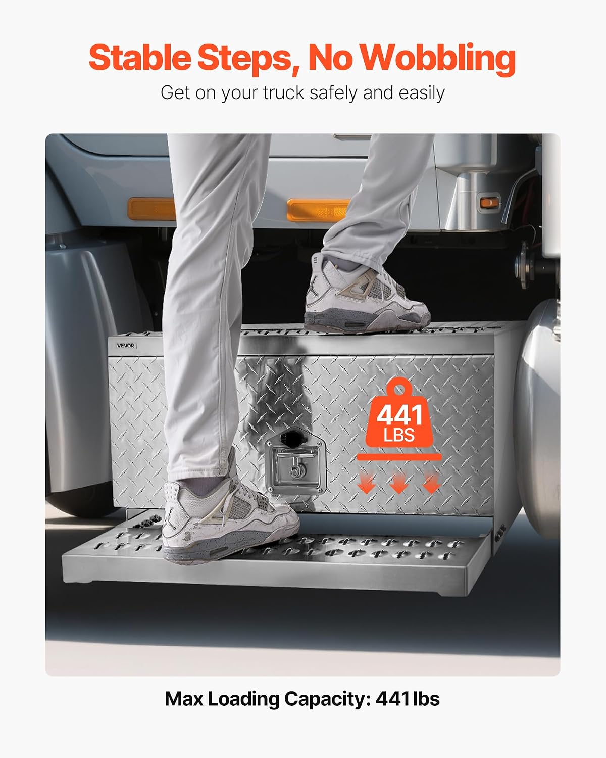 VEVOR Semi-Truck Step Tool Box, 30' x 29.5' x 15.8' Heavy Duty Aluminum Diamond Plate Toolbox, Waterproof Cab Entry Step Storage Box with T-Handle Lock & Keys for Flatbed, Crane, and Semi Trucks