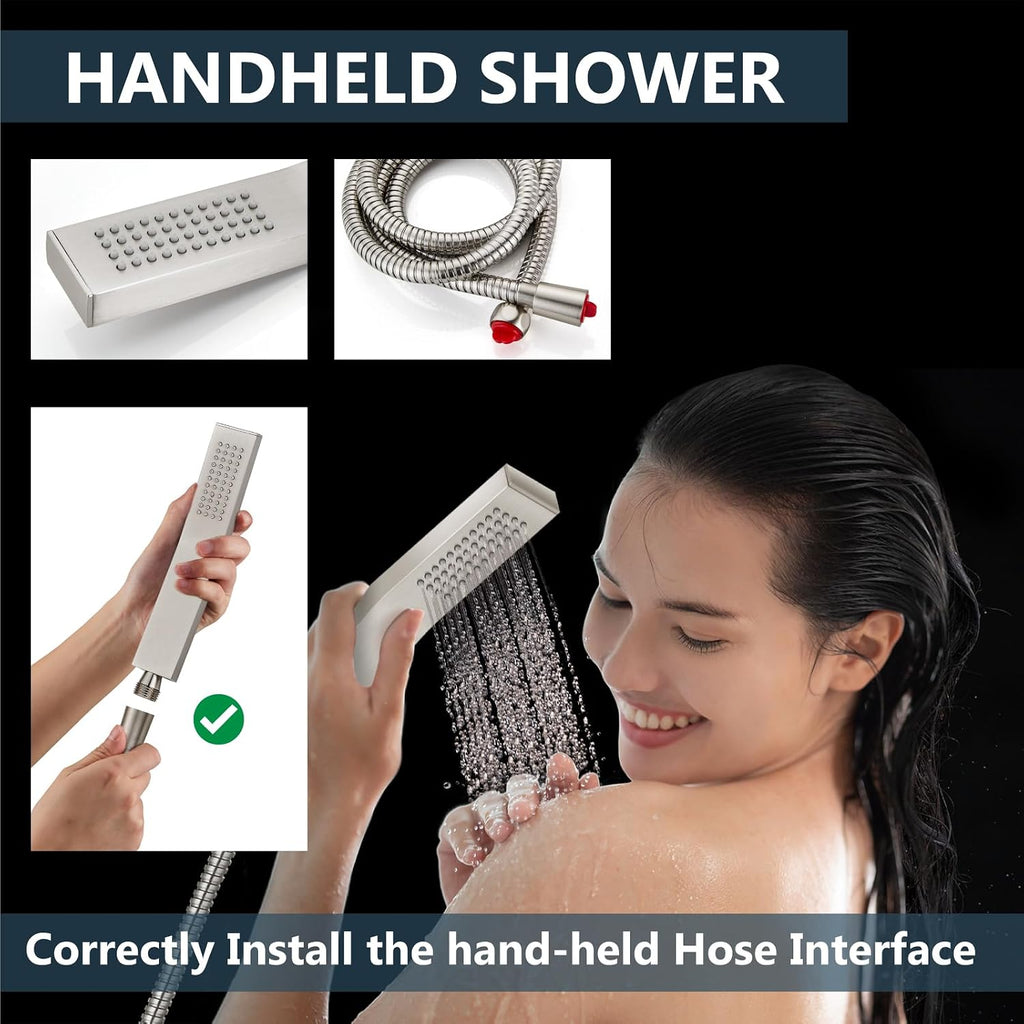Aolemi Shower Faucet Set Rain Shower System with Handheld Spray Bathroom Shower Combo Rough-in Valve and Shower Trim Kit Included Brushed Nickel 12 Inch Wall Mount Shower Head