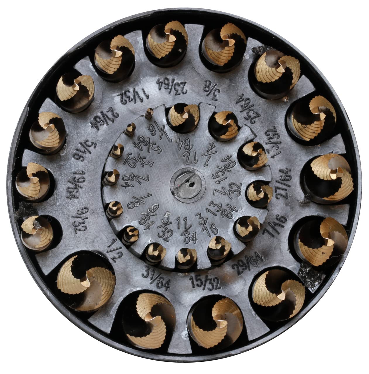 Drill America 29 Piece Cobalt Stepped Point Drill Bit Set in Round Case w/Gold Oxide Finish for Drilling Acrylic, Steel, Hard Metals, Sizes 1/16' to 1/2' x 64ths, GSC Series ZMGSC29J-PC