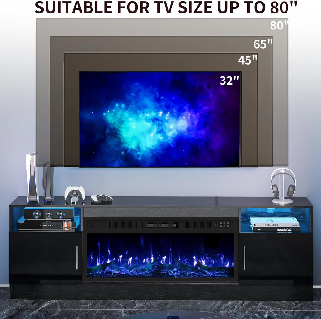 TV Stand with Fireplace, 36' Fireplace TV Stand LED Entertainment Center with Fireplace, 70 Inch Modern Electric Fireplace TV Stand for Living Room, Black TV Stand with Fireplace Up to 80' TVs
