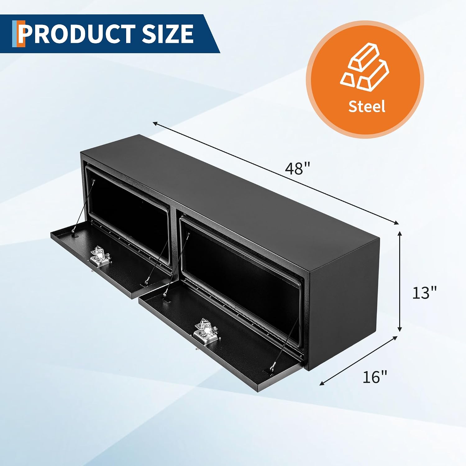 Garvee Black Steel Underbody Truck Tool Box, Truck Bed & Underbelly RV Storage Box, Locking t-Latch, Weather-Resistant, Heavy-Duty Job Box for Pickup Truck Bed, RV, Trailer, 48 in x 16 in x 13 in