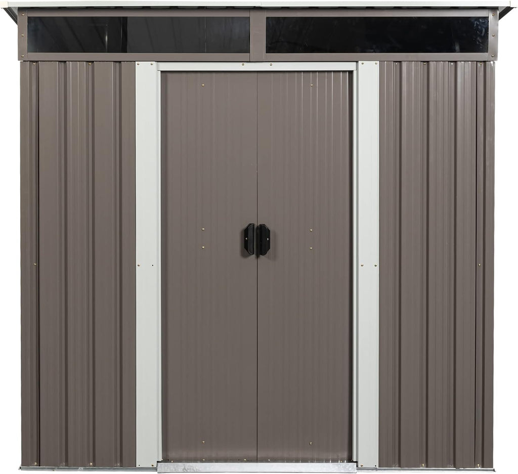 Outdoor Storage Shed 6.4 x 5 FT Storage shed with Floor Frame Galvanized Steel Garden Shed with Window&Lockable Doors,Sheds & Outdoor Storage Clearance for Backyard Patio Lawn (Gray)