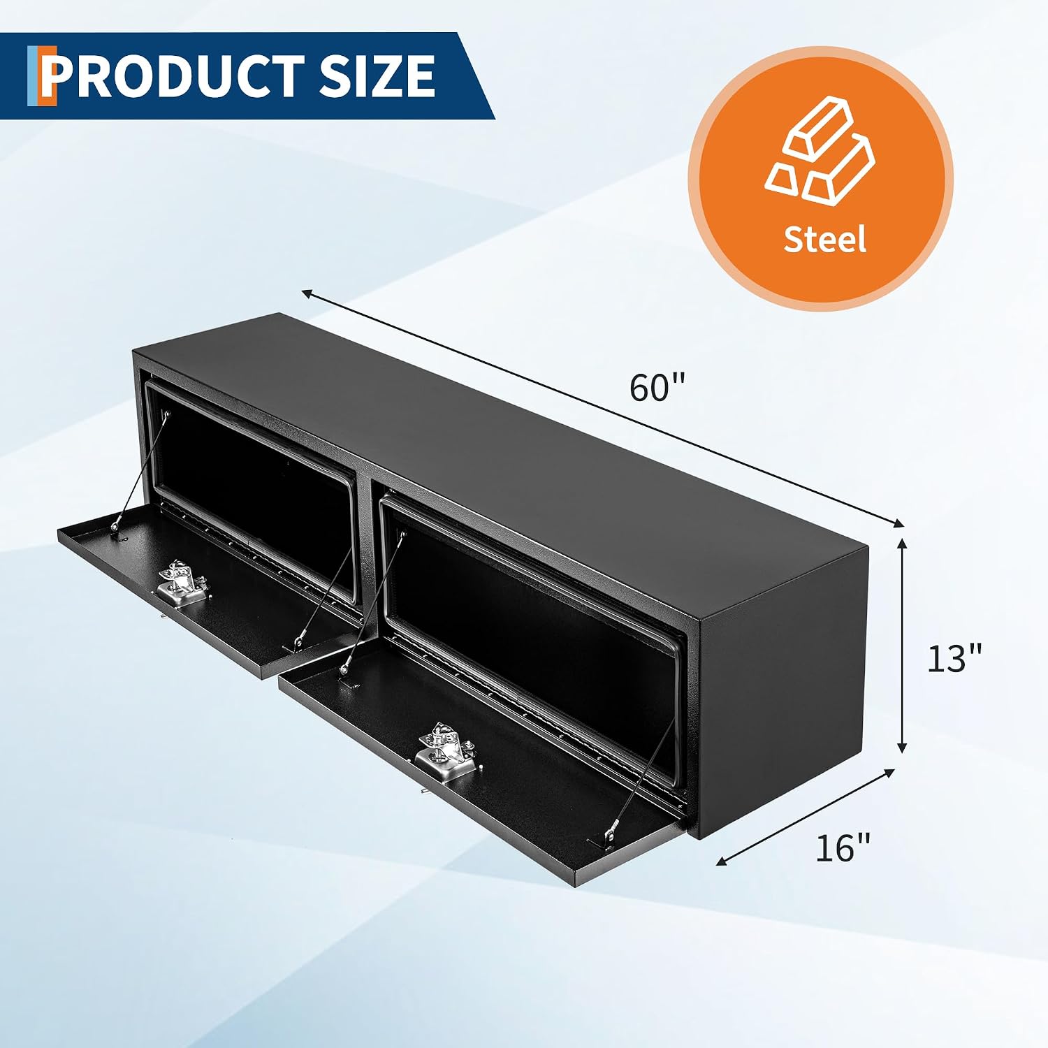Garvee Black Steel Underbody Truck Tool Box, Truck Bed & Underbelly RV Storage Box, Locking t-Latch, Weather-Resistant, Heavy-Duty Job Box for Pickup Truck Bed, RV, Trailer, 60 in x 16 in x 13 in