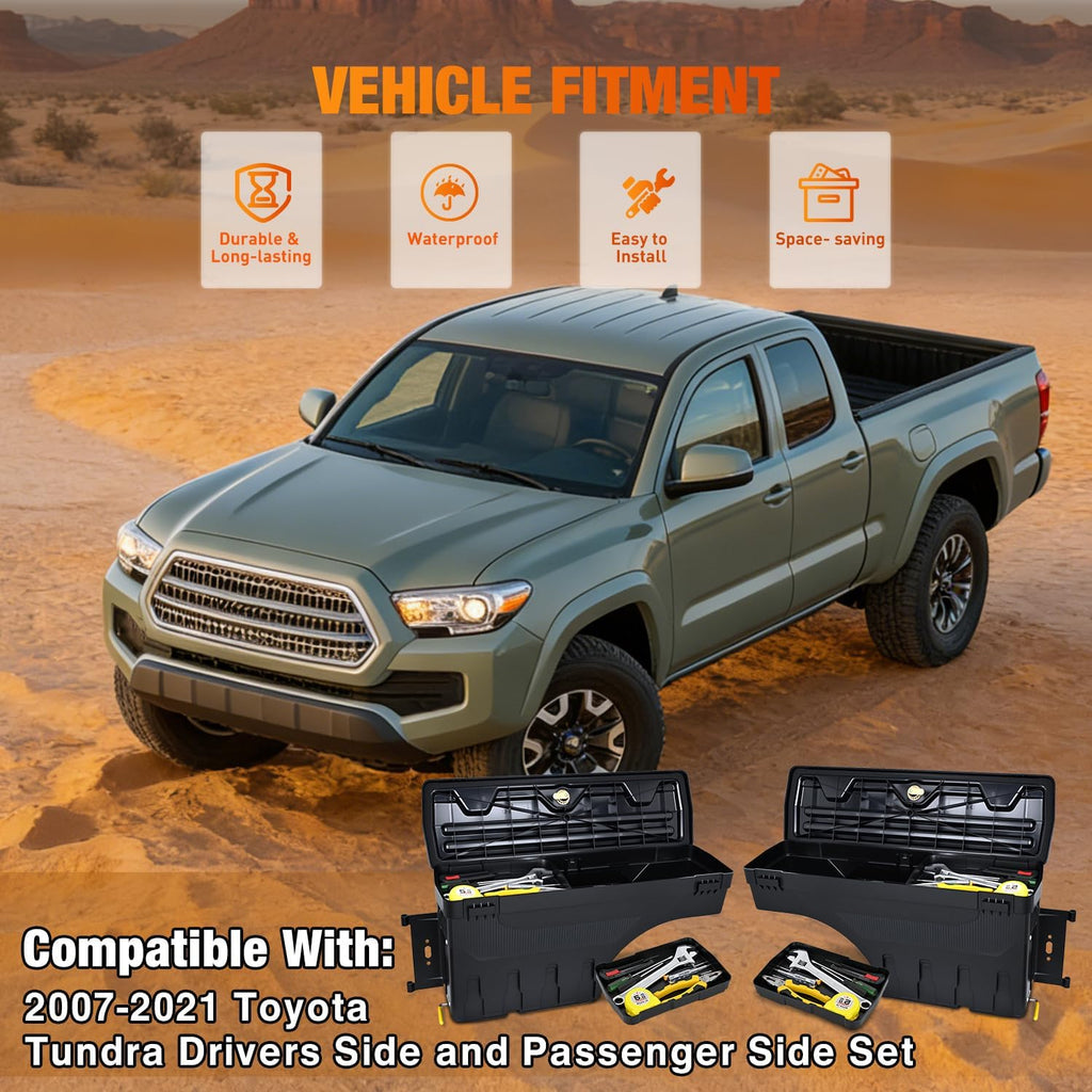 Nilight Truck Bed Tool Box Driver Side & Passenger Side Truck Tool Box Fit for Toyota Tundra 2007-2021 ABS Swing Case Truck Bed Storage Box with Lockable Lid Waterproof Wheel Well Toolbox Black