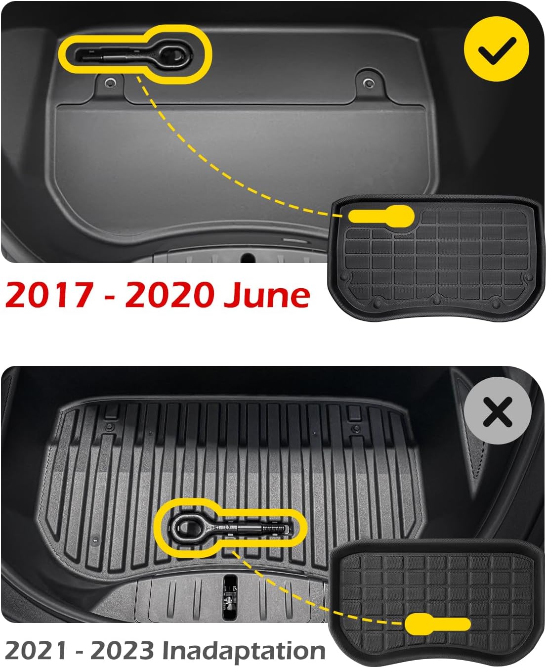 TAPTES for Tesla Model 3 Floor Mats 2020 2019 2018 2017, 6 PCS All Weather Floor Mats Trunk Rear Cargo Liners for Model 3 Accessories 2017-2020 (Before June 2020)