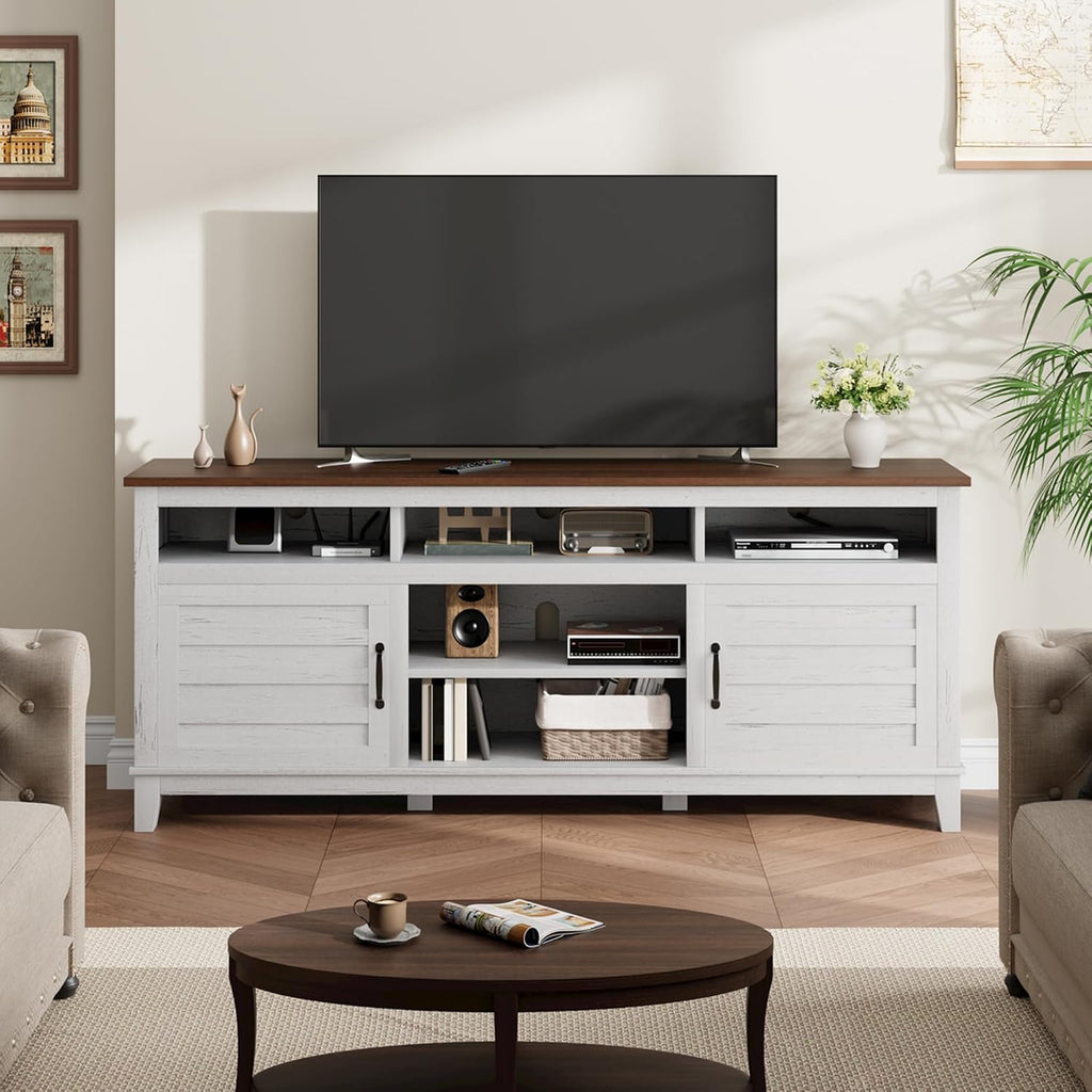 Garvee 70.9' TV Stand, Entertainment Center with Adjustable Shelves, Farmhouse TV Stand with Cabinet Doors,for Living Room, Bedroom