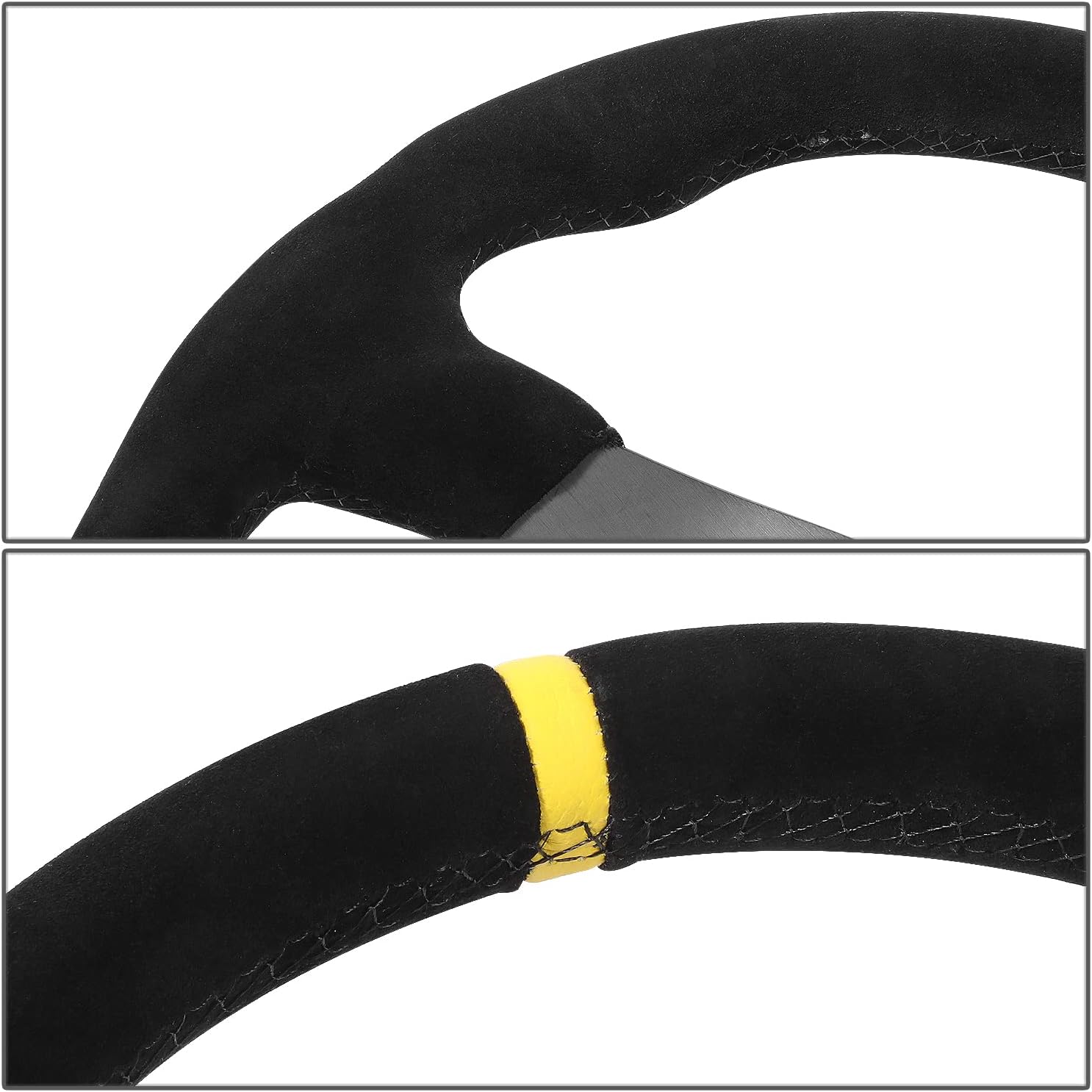NRG Innovations NRG-RST-024MB-S-Y Reinforced Steering Wheel - 320mm Sport Suede Flat Bottom with Yellow Center Mark