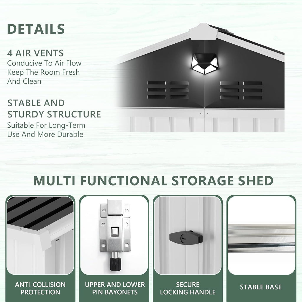 Metal Storage Shed,10x8 Outdoor Storage Building,Large Backyard Sheds with Lockable Doors,Waterproof Outside Storage Sheds，White