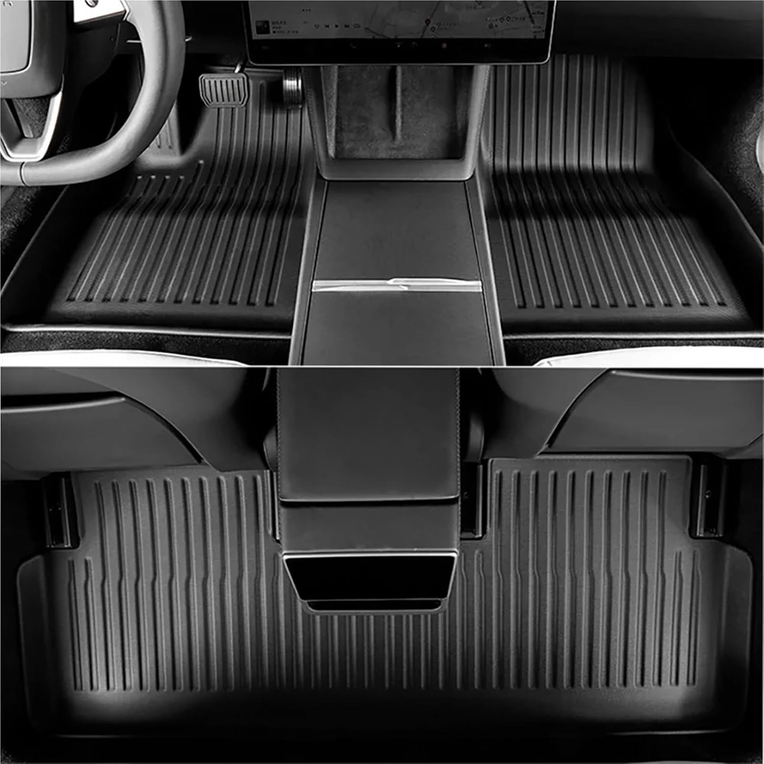 Floor Mats TPE All Weather Front Rear Cargo Liner Mat Waterproof Anti-Slip Mats Accessories C | Compatible with Tesla Model 3 Highland 2024 2025(2024 M3 8PCS LHD)