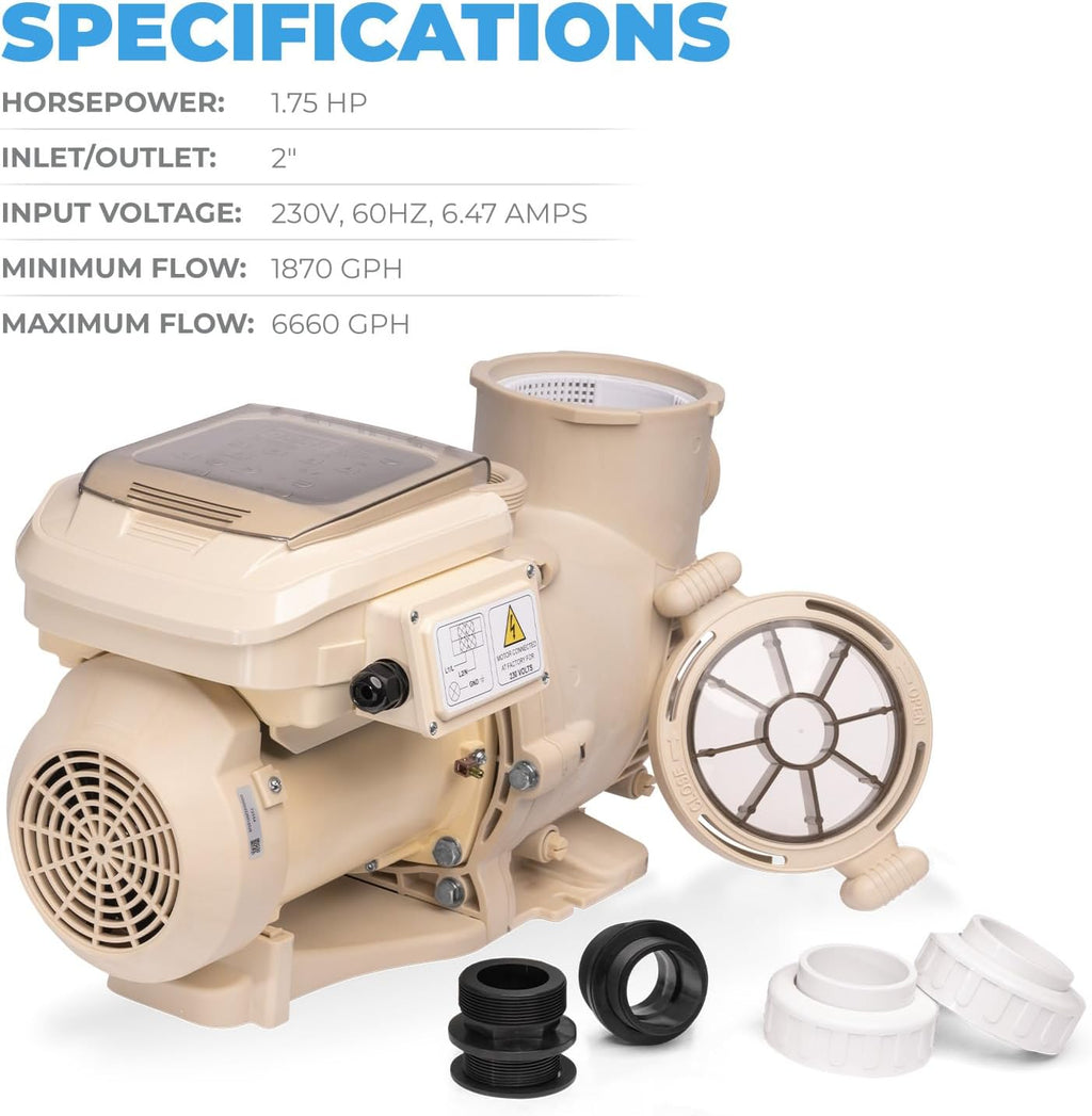 XtremepowerUS 1.5 HP Variable Speed Swimming Pool Pump 230V, In-Ground Pool, 6,660 GPH High Performance Max 1.75HP