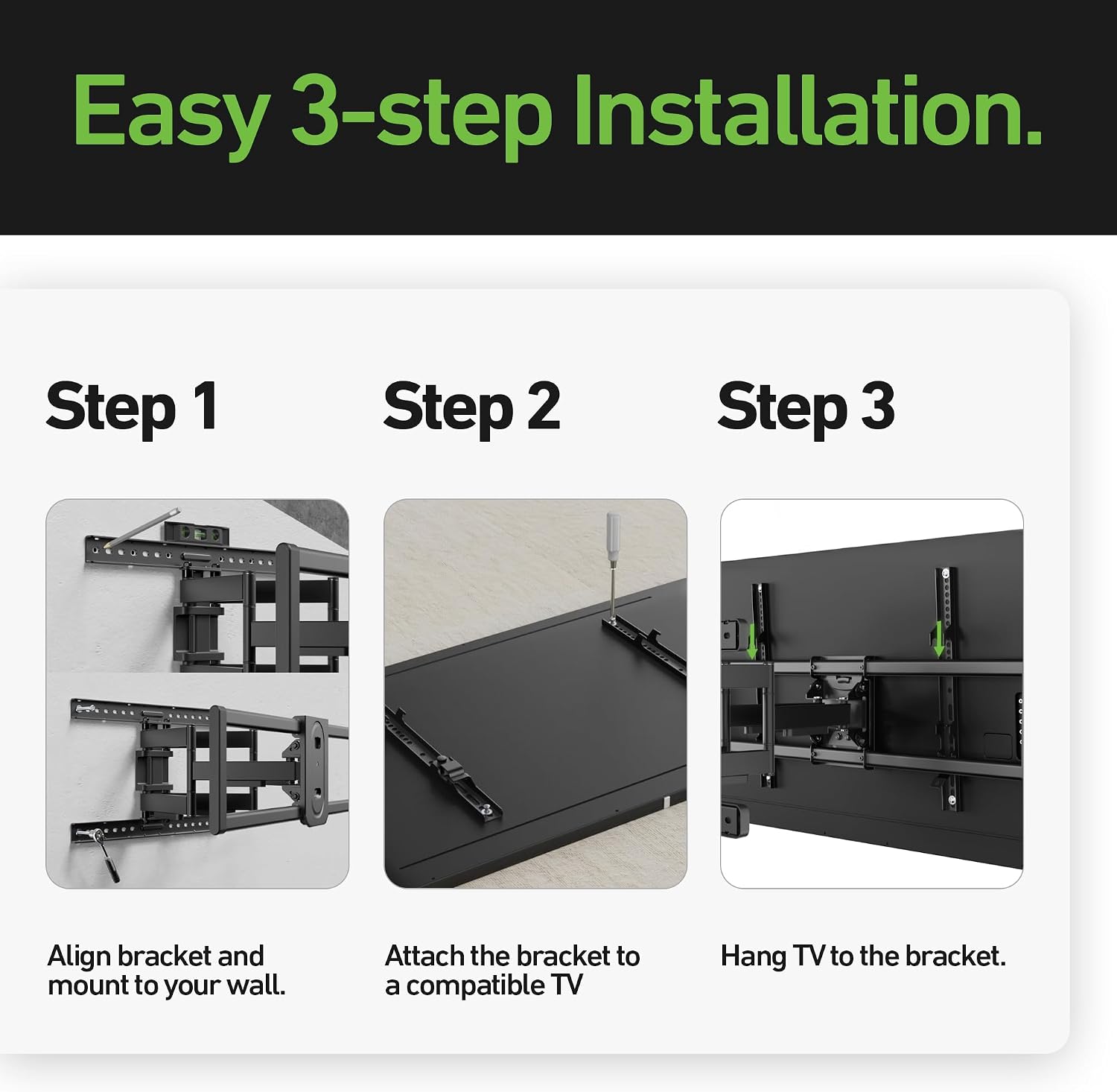 Heavy Duty Dual Arm Articulating TV Wall Mount Bracket for Samsung Q70D (Q71D, Q72D, Q73D, Q74D, Q75D) QN55Q70D 55 Inch TV - Tilt & Swivel with Reduced Glare
