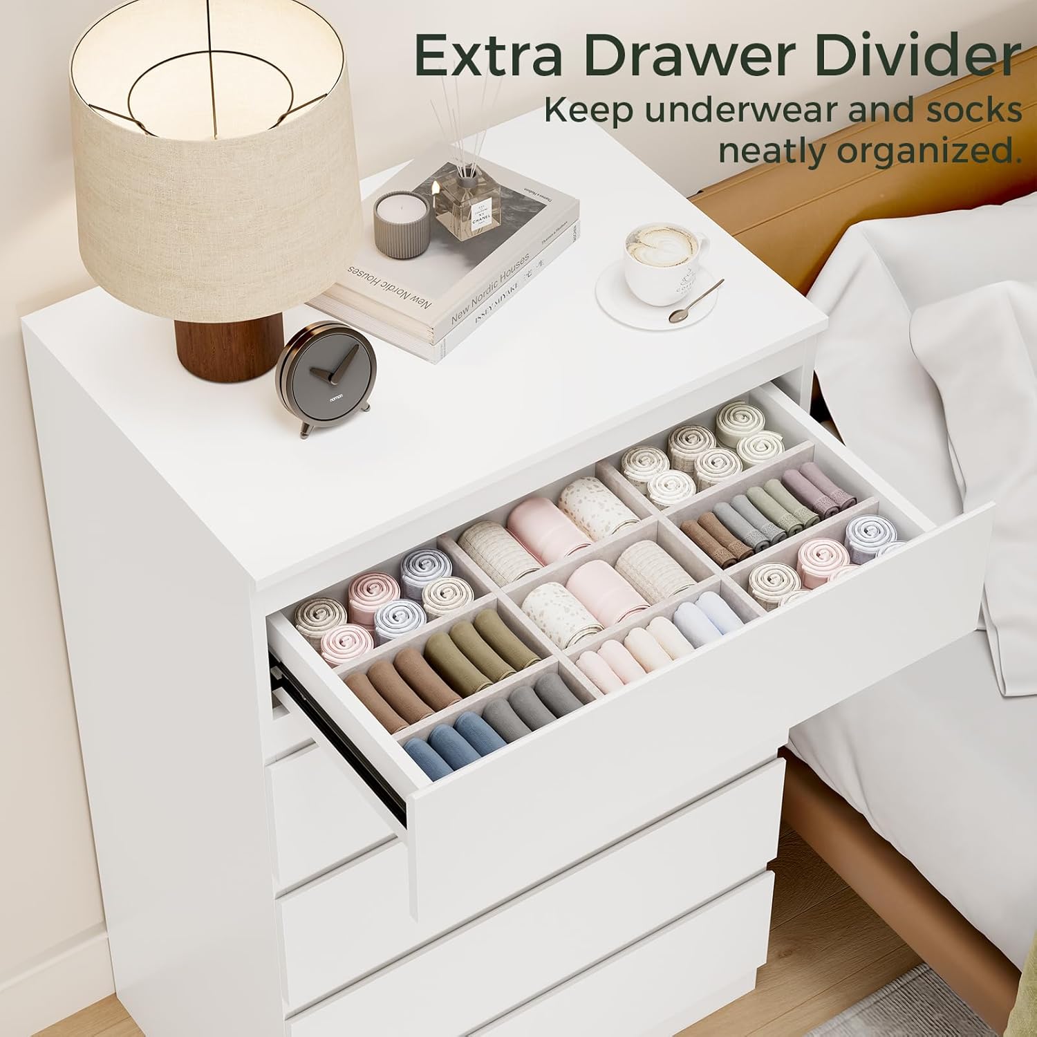 OtterOasis White Wood Dresser for Bedroom, 5 Drawer for Clothes Storage, Modern Dresser with Wide Drawers, Wide Wooden Chest Drawers for Living Room, Entryway, TV Stand