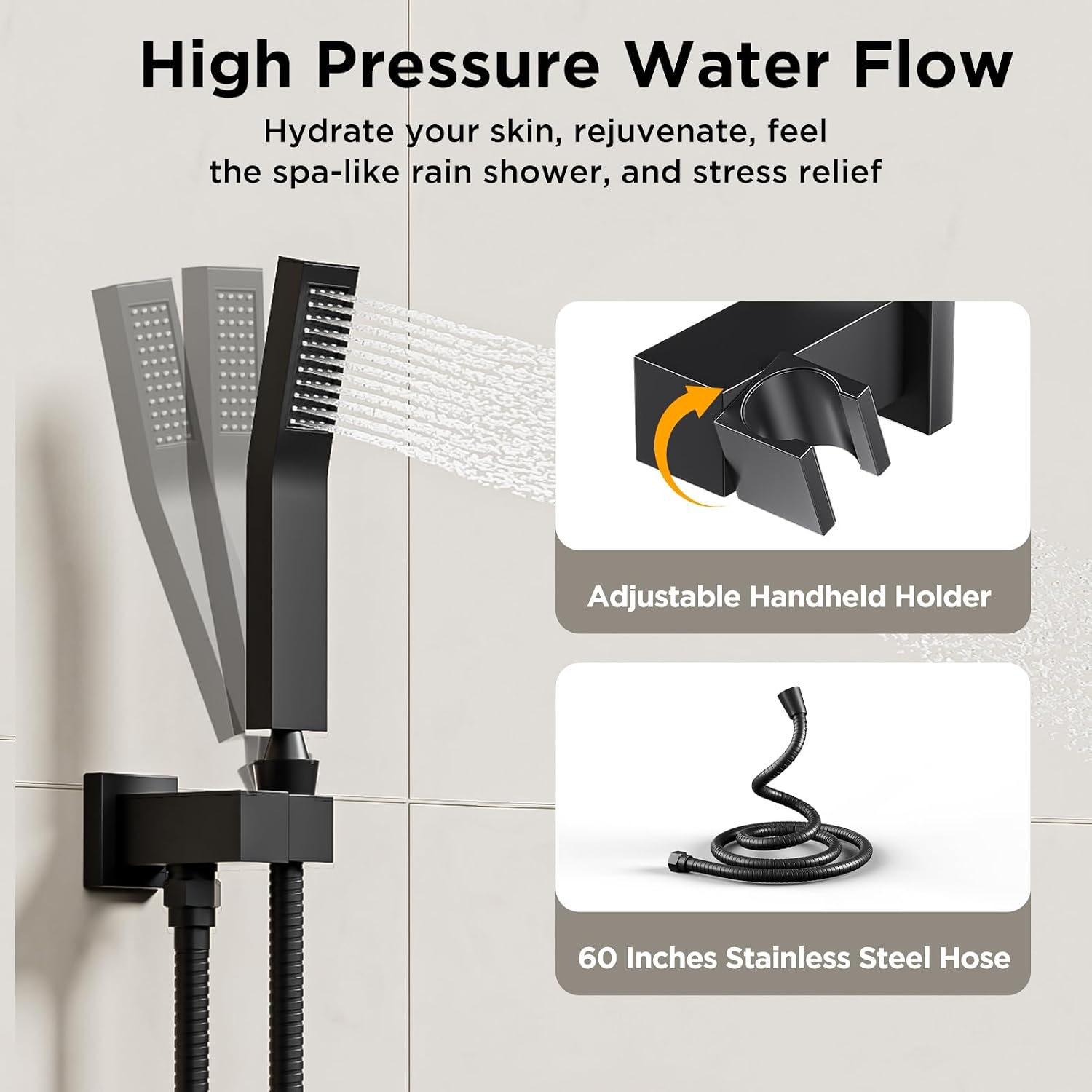 Shower Systems with Body Jets, STARBATH 4 Way 12+6' Rainfall Shower Head with Handheld Spray Combo, Ceiling Mounted Shower Jets System in Wall Shower Faucet Sets Complete, Matte Black