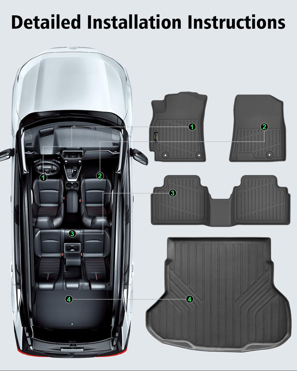 Floor Mats & Cargo Liner Custom Fit for Kia K4 2025 2026 Sedan All Weather TPE Rubber Trunk Mat Anti-Slip Full Set Automotive Floor Liners for Kia K4 2025 Accessories