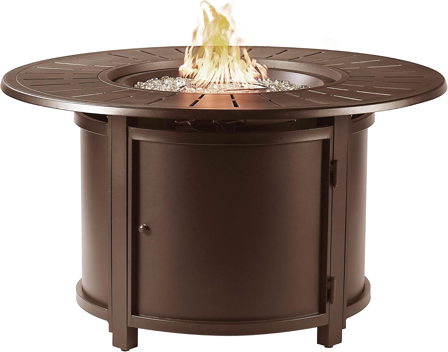 Oakland Living Round 44 in. x 44 in. Aluminum Propane Fire Pit Table with Glass Beads, Two Covers, Lid, 57,000 BTUs in Brown Finish