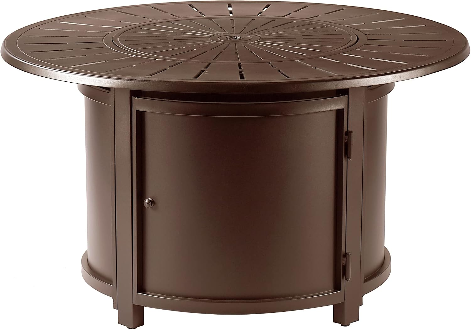 Oakland Living Round 44 in. x 44 in. Aluminum Propane Fire Pit Table with Glass Beads, Two Covers, Lid, 57,000 BTUs in Brown Finish