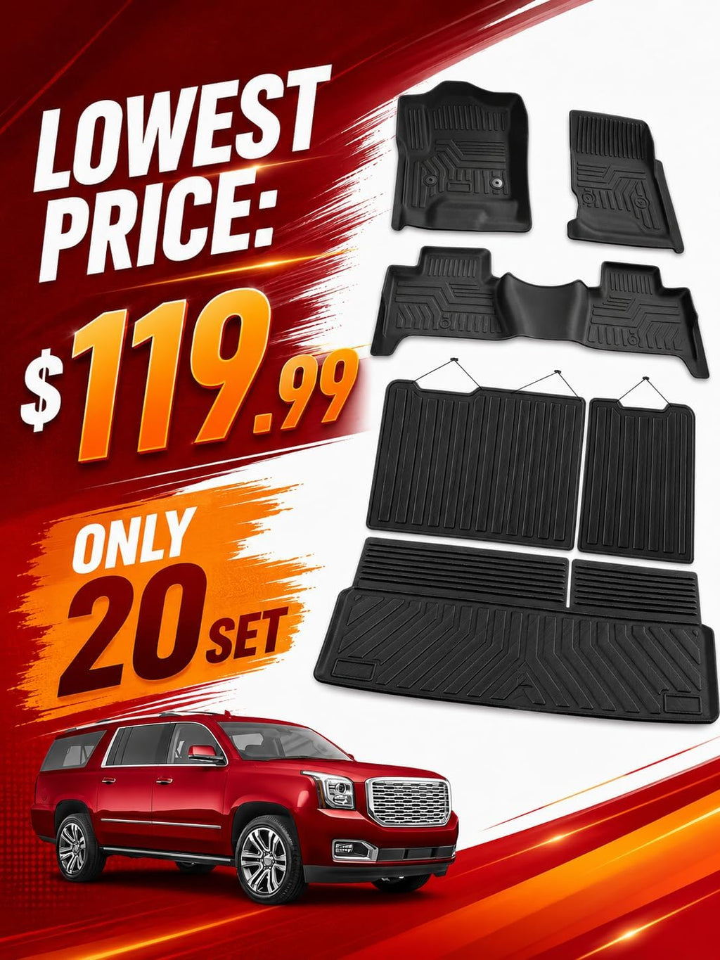 for Chevy Tahoe for GMC Yukon Floor Mats & Cargo Liner 2015-2020 7 Seats (Not for XL), All Weather Trunk Mats for Chevrolet Tahoe Rear Backrest Mats Accessories 2015 2016 2017 2018 2019 2020
