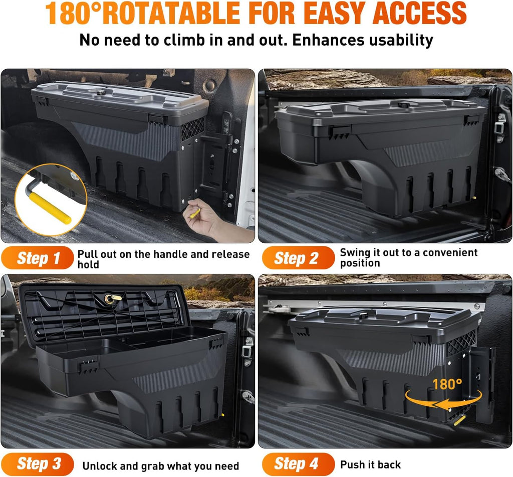 Nilight Truck Bed Tool Box Passenger Side Truck Tool Box Fit for Chevy Silverado GMC Sierra 1500 2500 3500 2007-2018 ABS Swing Case Truck Bed Storage Box w Lockable Lid Waterproof Wheel Well Toolbox