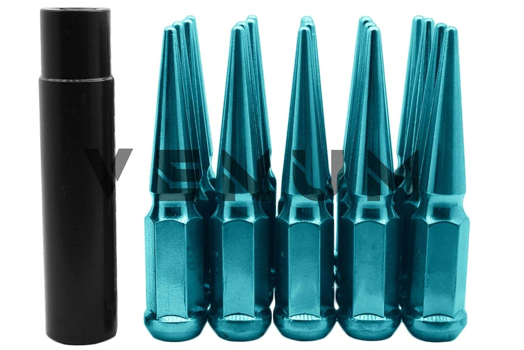 24 Pc Powder Coated Candy Teal Spike Lug Nuts | M14x1.5 | 4.5 inch Tall | 1 Piece Construction | Works/Compatible with 2015-2020 F-150 6x135 MM Bolt Pattern