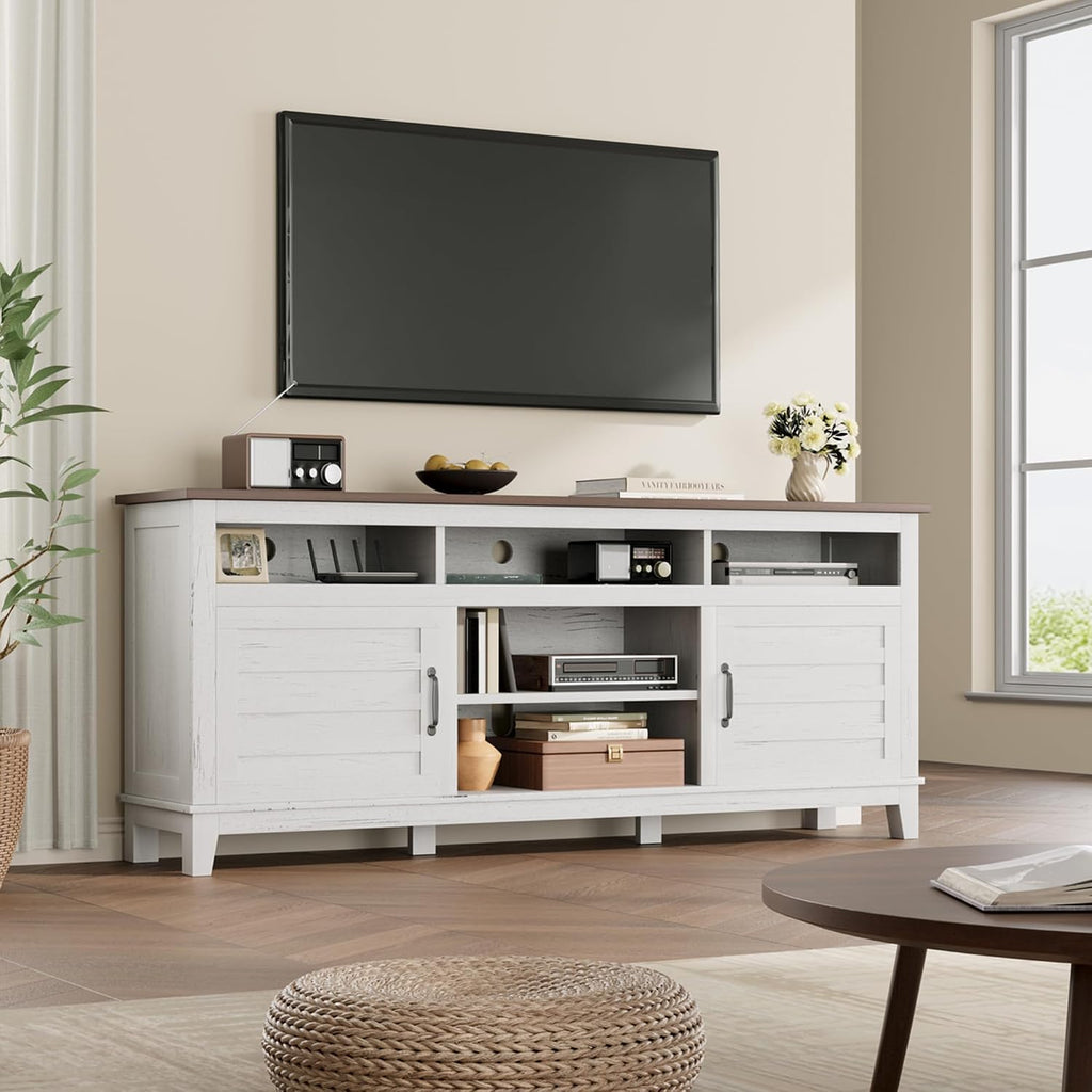 Garvee 70.9' TV Stand, Entertainment Center with Adjustable Shelves, Farmhouse TV Stand with Cabinet Doors,for Living Room, Bedroom