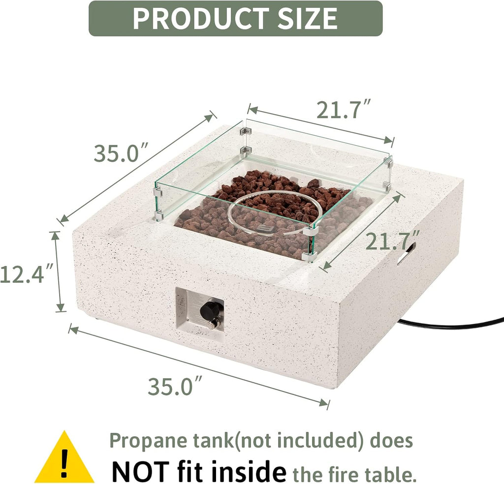 COSIEST Square Outdoor Sandstone Propane Fire Pit w Wind Guard, Certified, 50,000 BTU Stainless Steel Burner, 35-inch, Free Lava Rocks and Rain Cover, Tank Outside, Metal Lid