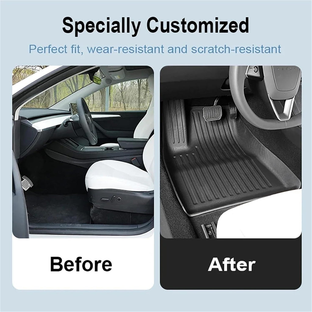 Floor Mats TPE All Weather Front Rear Cargo Liner Mat Waterproof Anti-Slip Mats Accessories C | Compatible with Tesla Model 3 Highland 2024 2025(2024 M3 8PCS LHD)