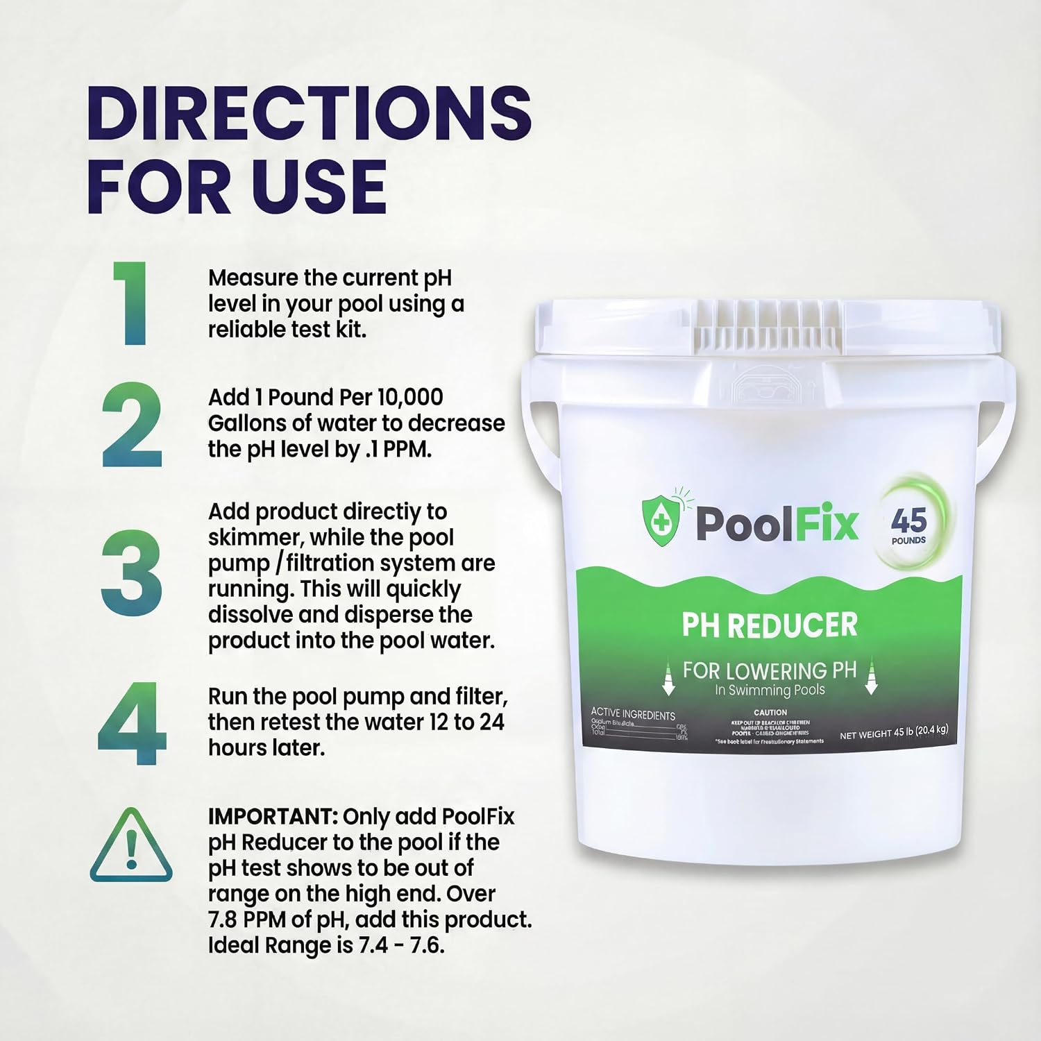 PH Reducer for Pools 45lb Bucket – Sodium Bisulfate Dry Acid for Swimming Pools, Spas & Hot Tubs, Lowers pH and Alkalinity, Prevent Cloudy Water & Balance pH Levels (45 Pounds)