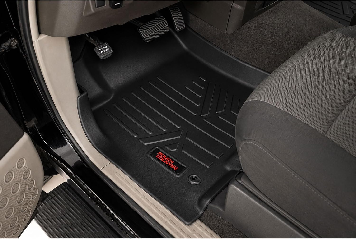 Rough Country All Weather Floor Mats for Nissan Titan Crew Cab (2004-2015) - Non-Slip Waterproof Flexible Floor Mat, Front & Rear Set