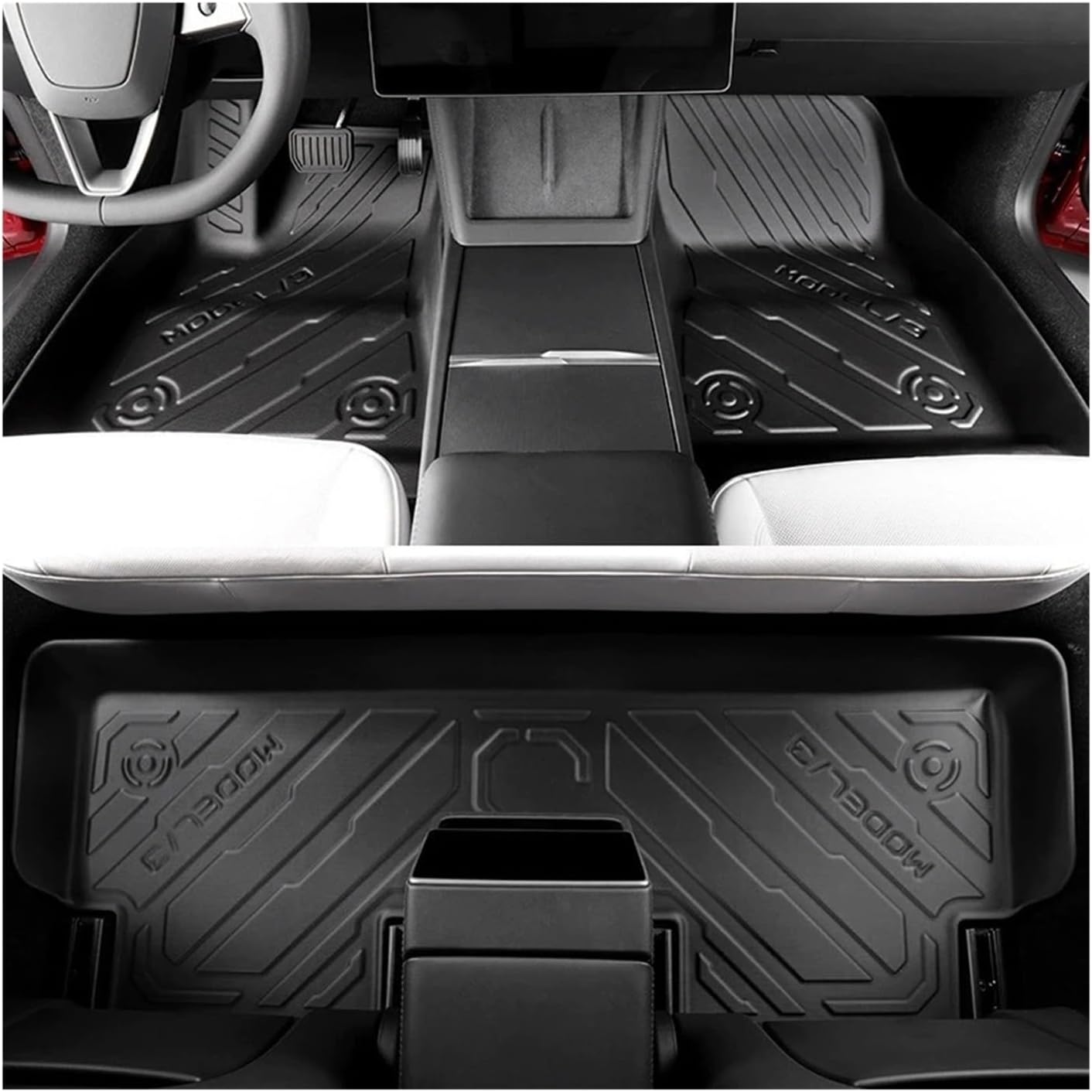 TPE Floor Mats & Cargo Liner, 3D Cyber Style Waterproof Anti-Slip Trunk Mat Backrest Mats Compatible with Tesla Model 3 Highland 2024 2025(8PCS LHD Set)