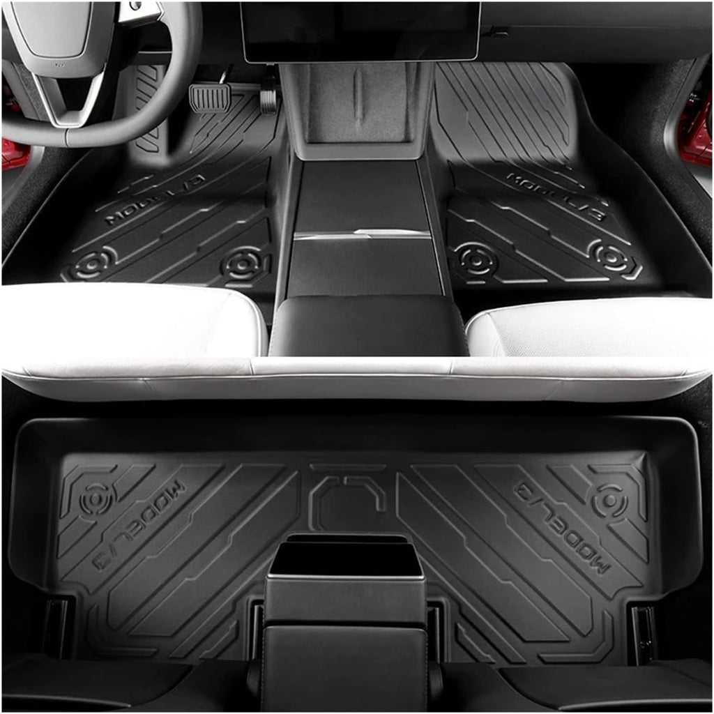TPE Floor Mats & Cargo Liner, 3D Cyber Style Waterproof Anti-Slip Trunk Mat Backrest Mats Compatible with Tesla Model 3 Highland 2024 2025(4PCS LHD Set)