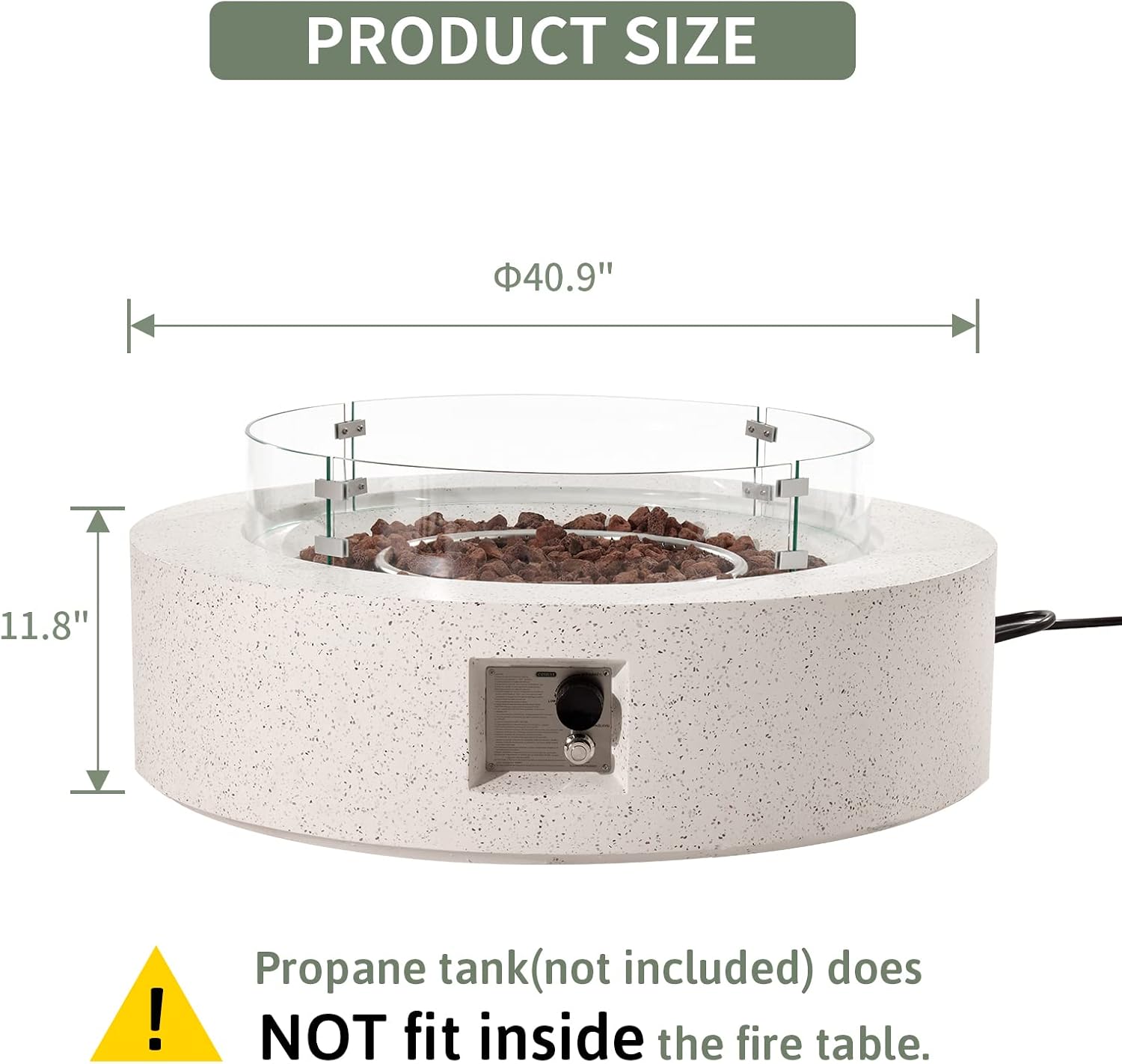 COSIEST Outdoor Propane Fire Pit Coffee Table w Beige 42 inch Round Base Patio Heater, Certified, 50,000 BTU Stainless Steel Burner, Wind Guard, Tank Outside, Free Lava Rocks, Waterproof Cover