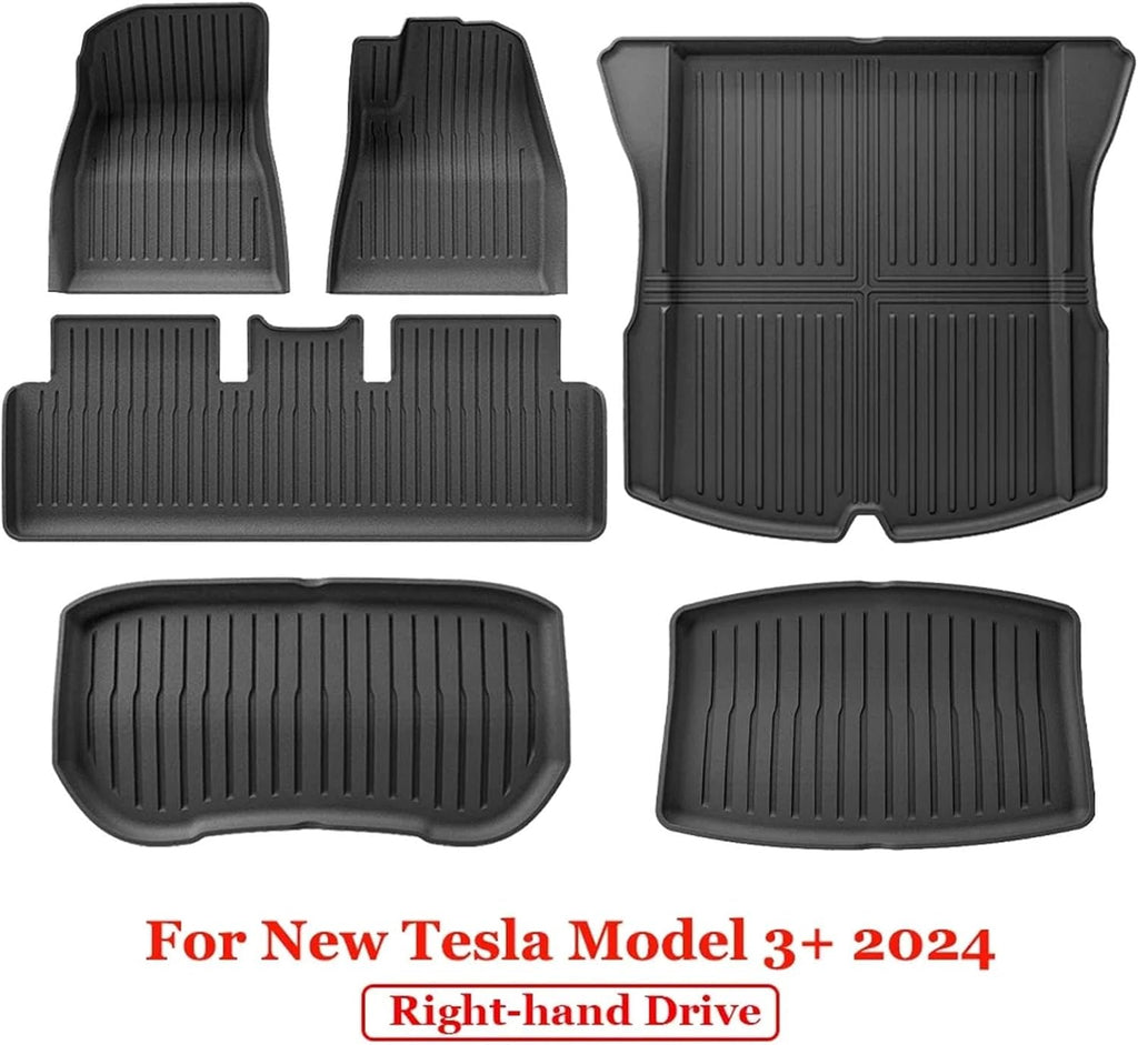 for 2024 2025 Tesla Model 3 Highland Floor Mats TPE All Weather Front Rear Cargo Liner Mat Waterproof Anti-Slip Accessories(2024 M3 6PCS RHD)