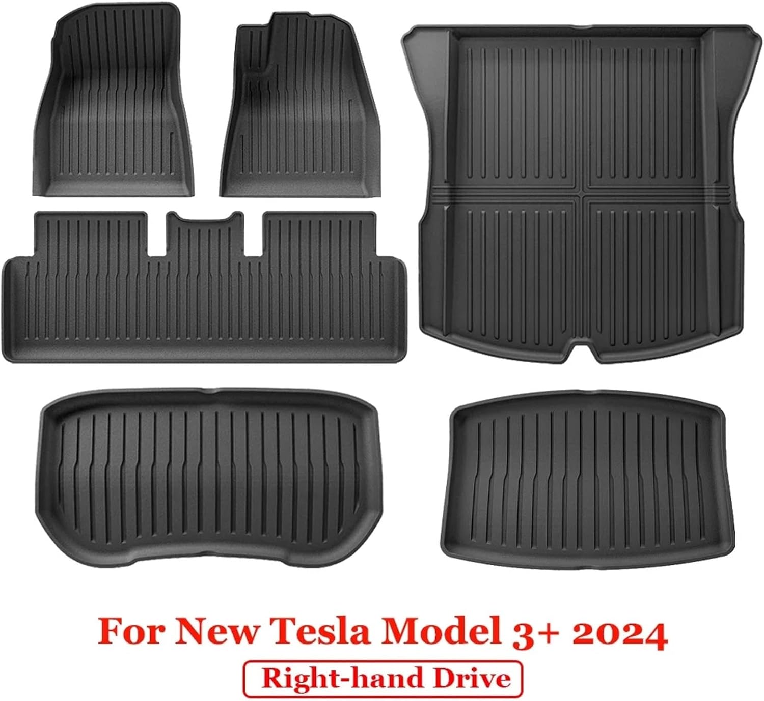 for 2024 2025 Tesla Model 3 Highland Floor Mats TPE All Weather Front Rear Cargo Liner Mat Waterproof Anti-Slip Accessories(2024 M3 6PCS RHD)