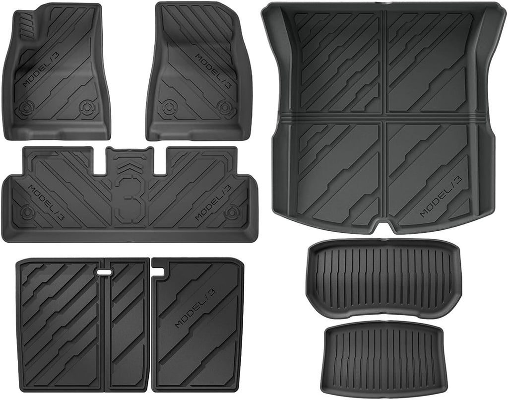 for Tesla Model 3 Highland 2024 2025+ TPE Floor Mats & Cargo Liner, 3D Cyber Style Waterproof Anti-Slip Trunk Mat Backrest(8PCS LHD Set)