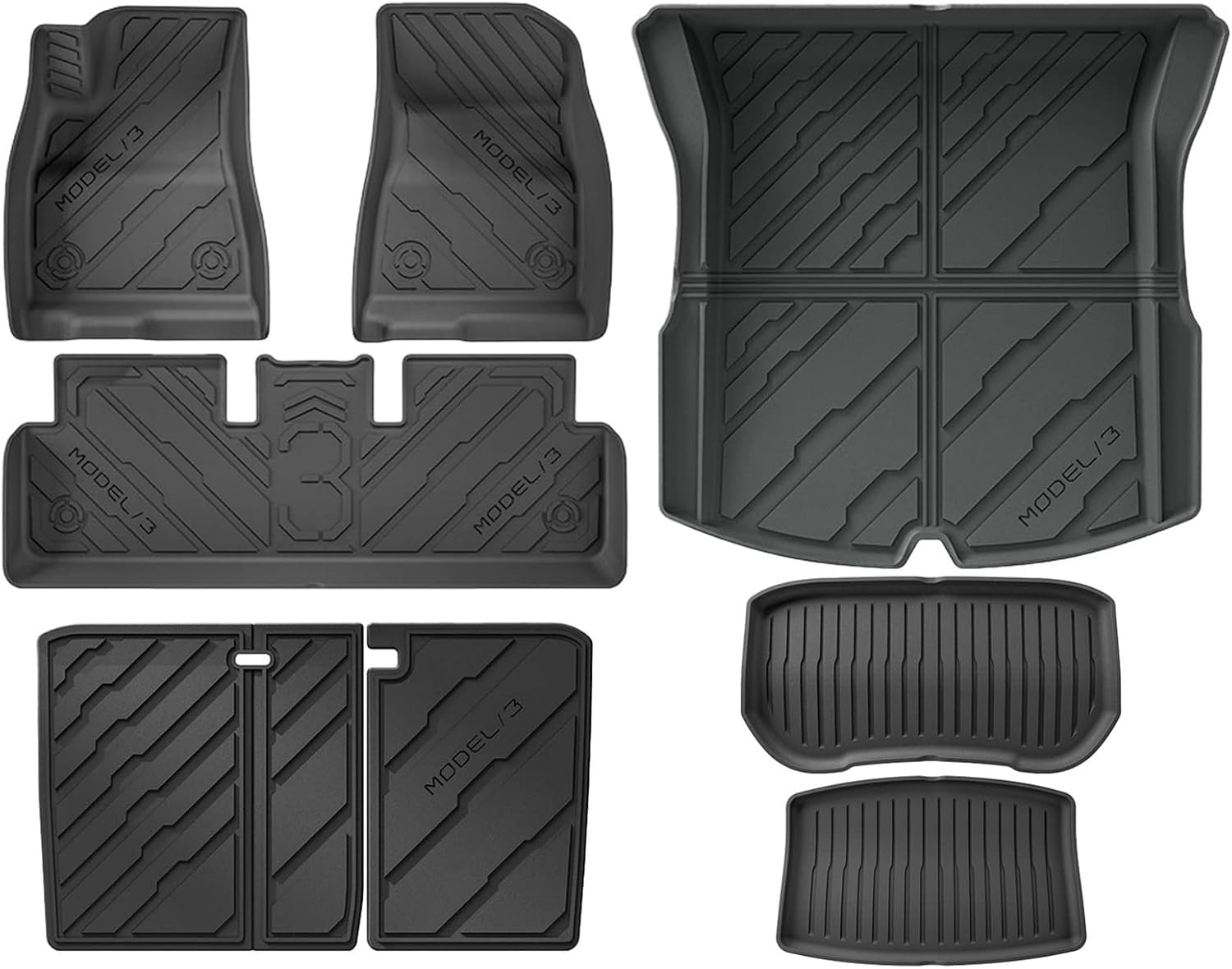 for Tesla Model 3 Highland 2024 2025+ TPE Floor Mats & Cargo Liner, 3D Cyber Style Waterproof Anti-Slip Trunk Mat Backrest(8PCS LHD Set)