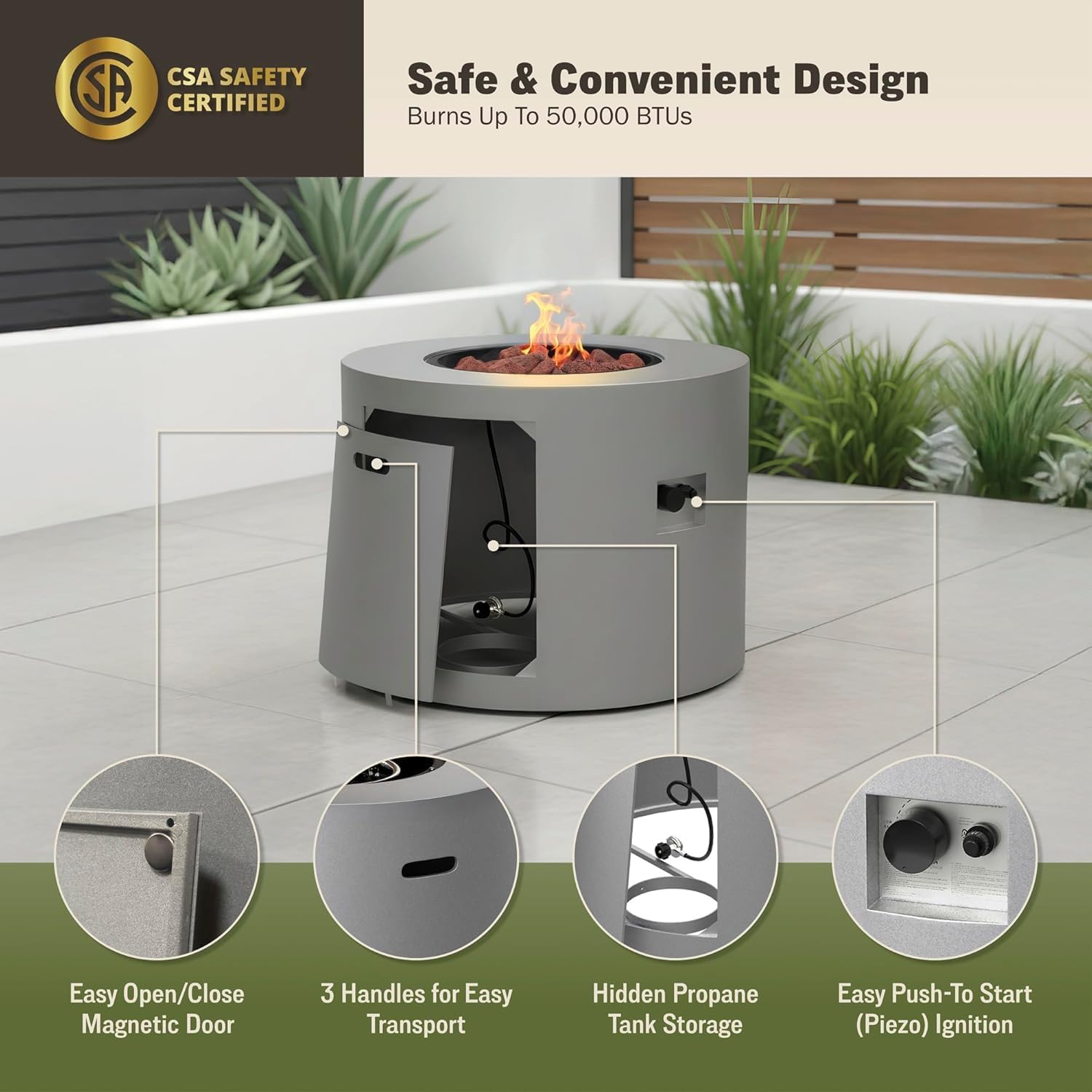 32' Smokeless Propane Fire Pit Table with Lid, Alloy Steel Round Outdoor Patio Dining Firepit 50,000 BTUs, Lava Rocks, Weatherproof Cover, CSA Safety Certified, for Wooden Deck, Backyard Pool, Grey