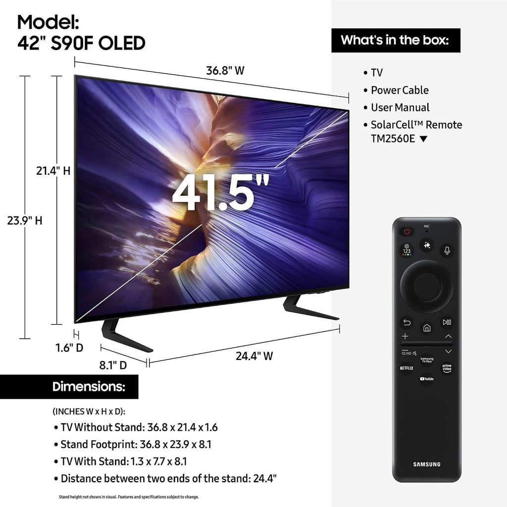 Samsung QN42S90FAEXZA 42 Inch 4K OLED Smart TV with a HW-Q800F Q Series Soundbar 5.1.2 Ch Subwoofer (2025)