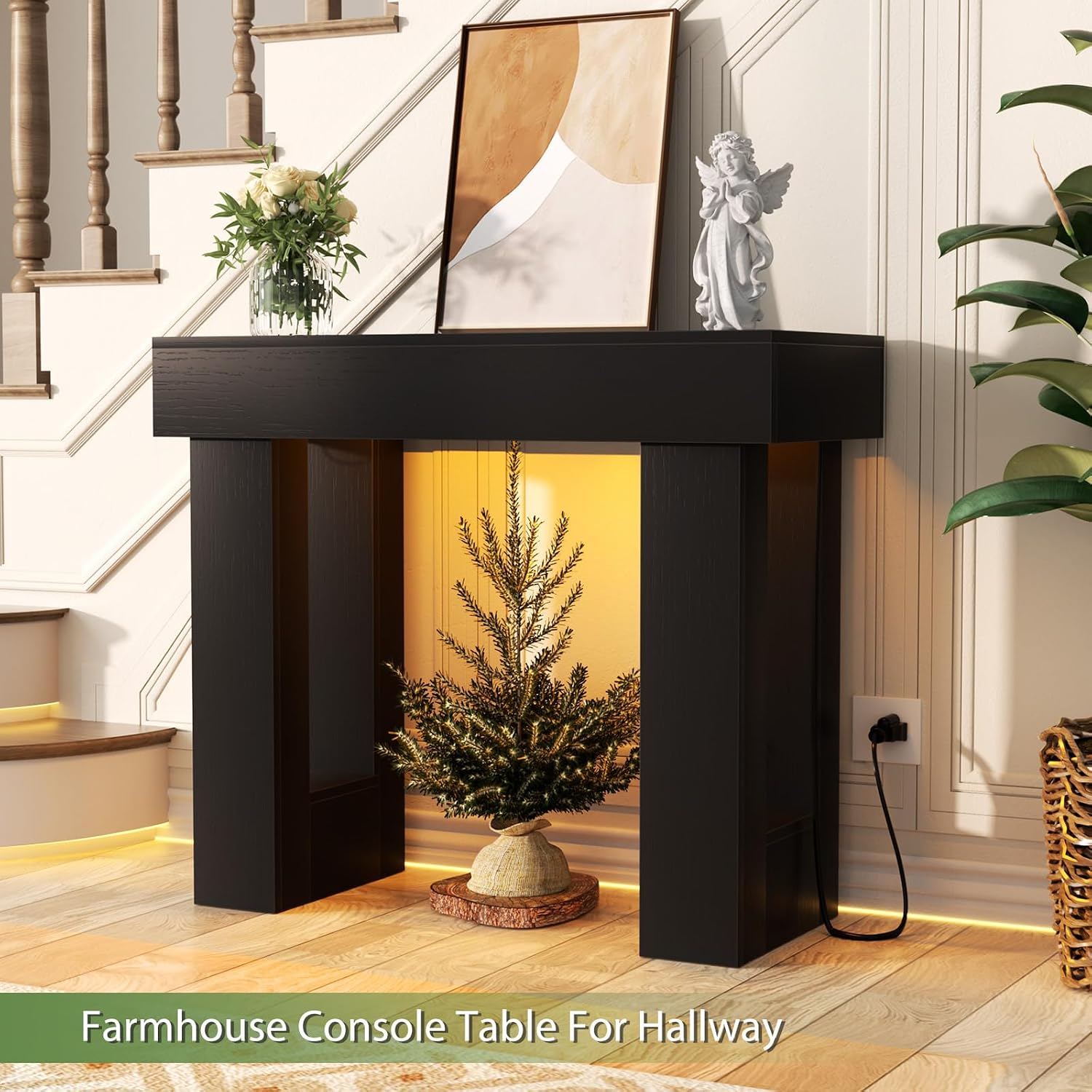 Unikito 39' Entryway Table with Socket and Sensor Light, Narrow Console Table with Storage Behind Couch, Farmhouse Entryway Table for Hallway, Behind the Couch, Living Room, Foyer