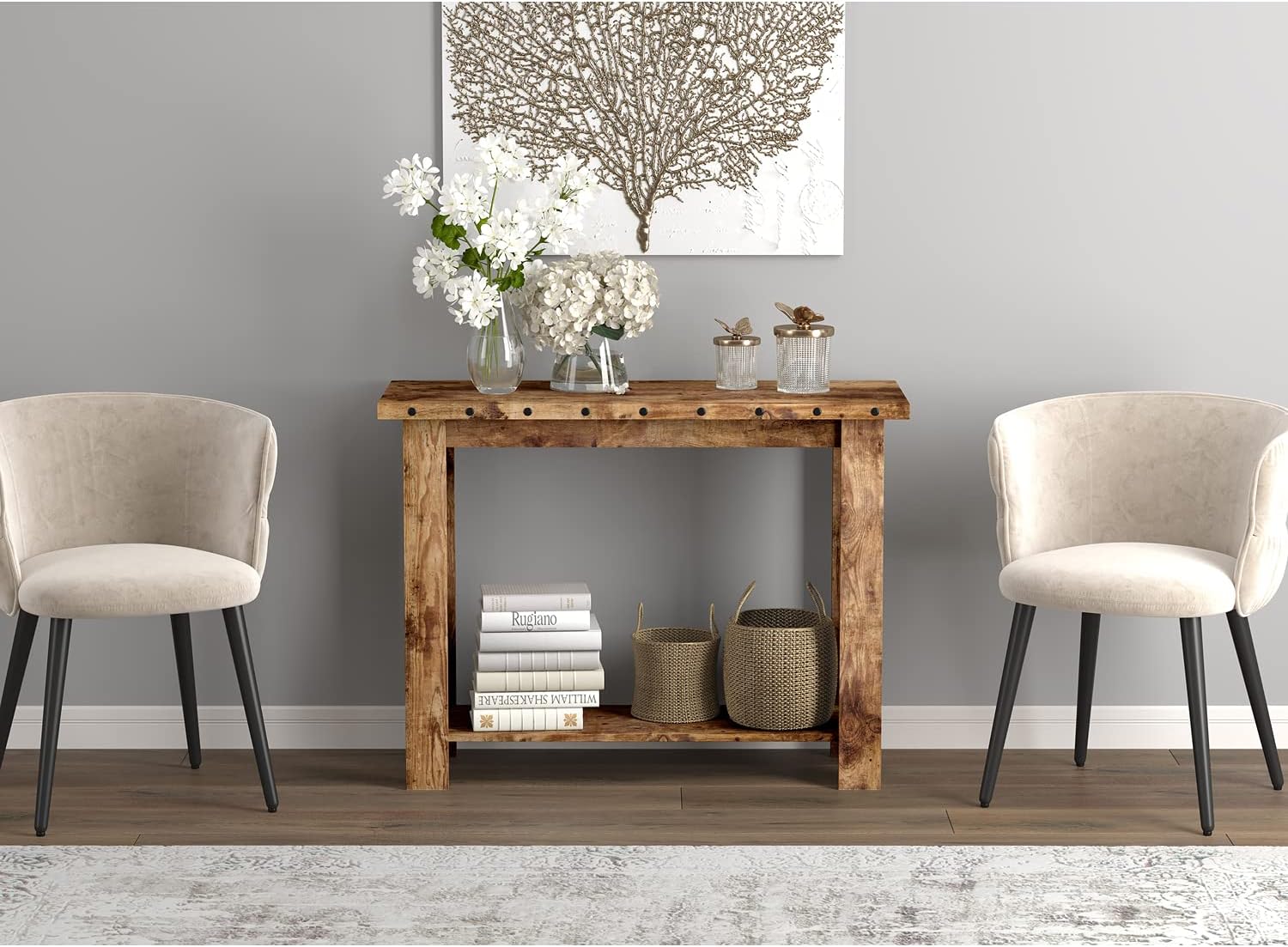Safdie & Co. Safdie 81090.Z.07 Brown Entryway Console Sofa Couch Table/Accent Wall Table-39 Long Reclaimed Wood with 1 Shelf for Living Room, 15 in x 39 in x 30 in