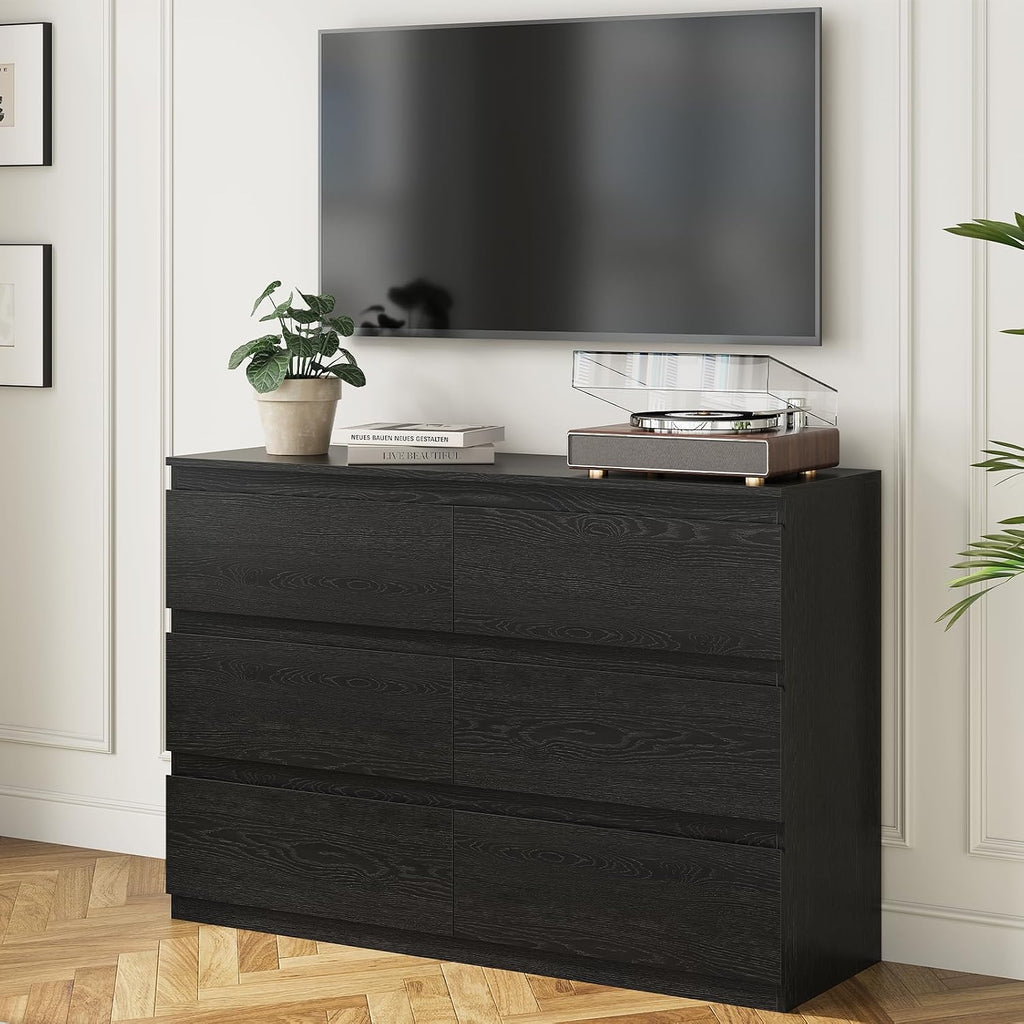 OtterOasis Black Wood Dresser, 6 Drawer Dressers for Clothes Storage for Bedroom, Modern Dresser with Wide Drawers, Wide Wooden Chest Drawers for Living Room|Entryway|TV Stand(47' W x15.4 Dx32.3 H)