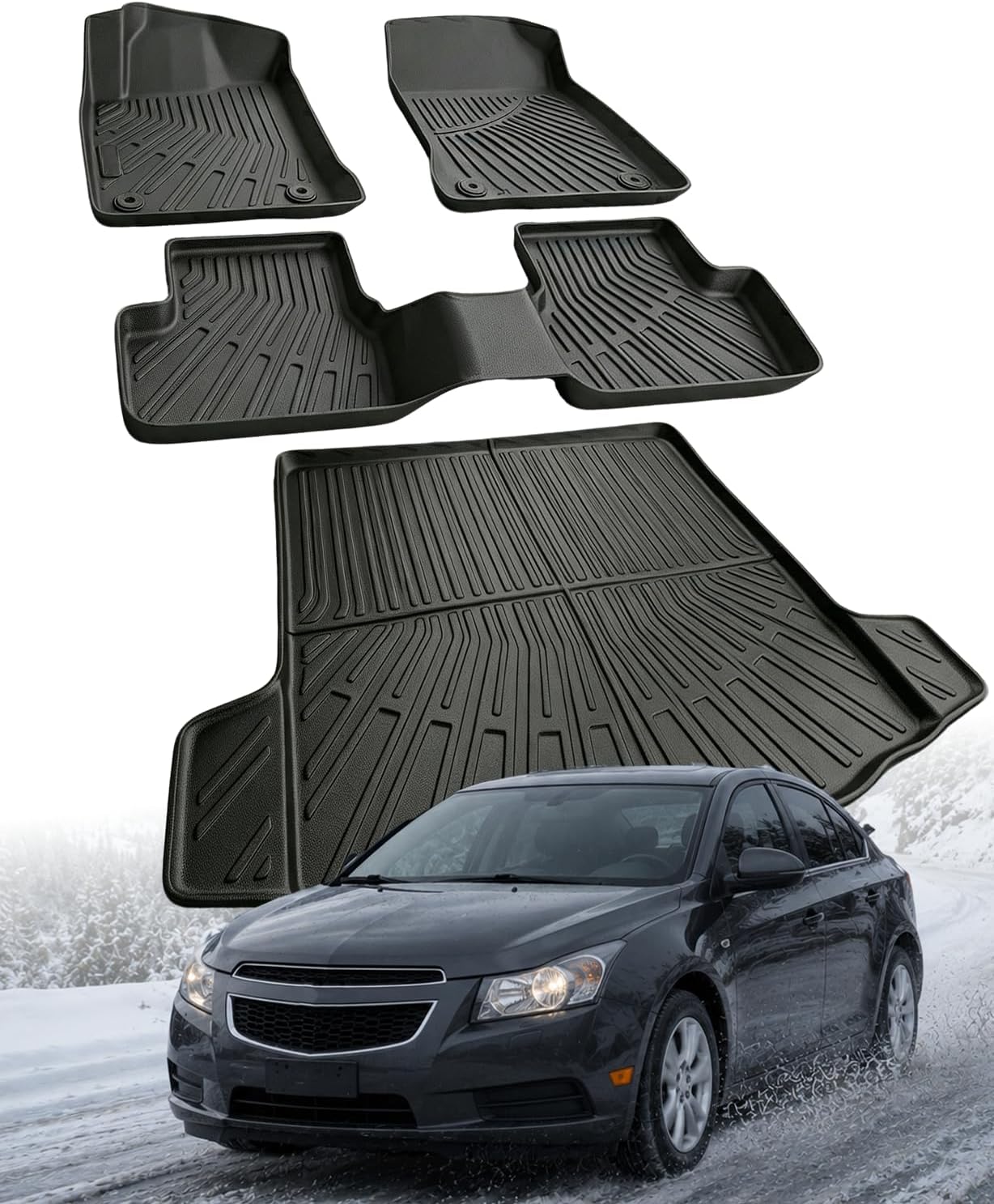 Floor Mats Compatible with Chevy Cruze 2011-2014,All Weather Protection Duarble TPE Cargo Liner Accessories Compatible with Chevy Cruze 2011 2012 2013 2014