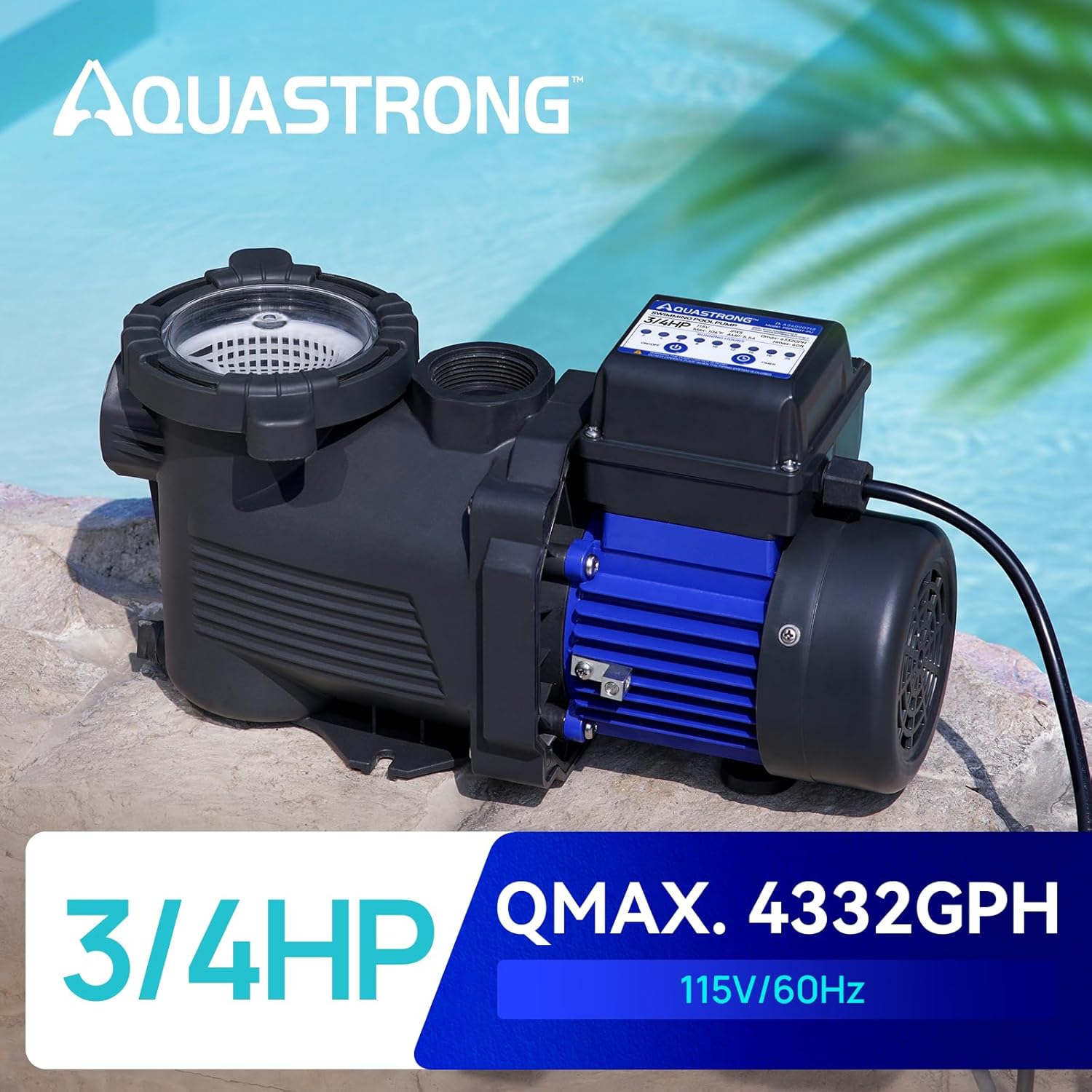 AQUASTRONG Above Ground Pool Pump High Flow Self Priming Swimming Pool Pumps with Filter Basket,Blue