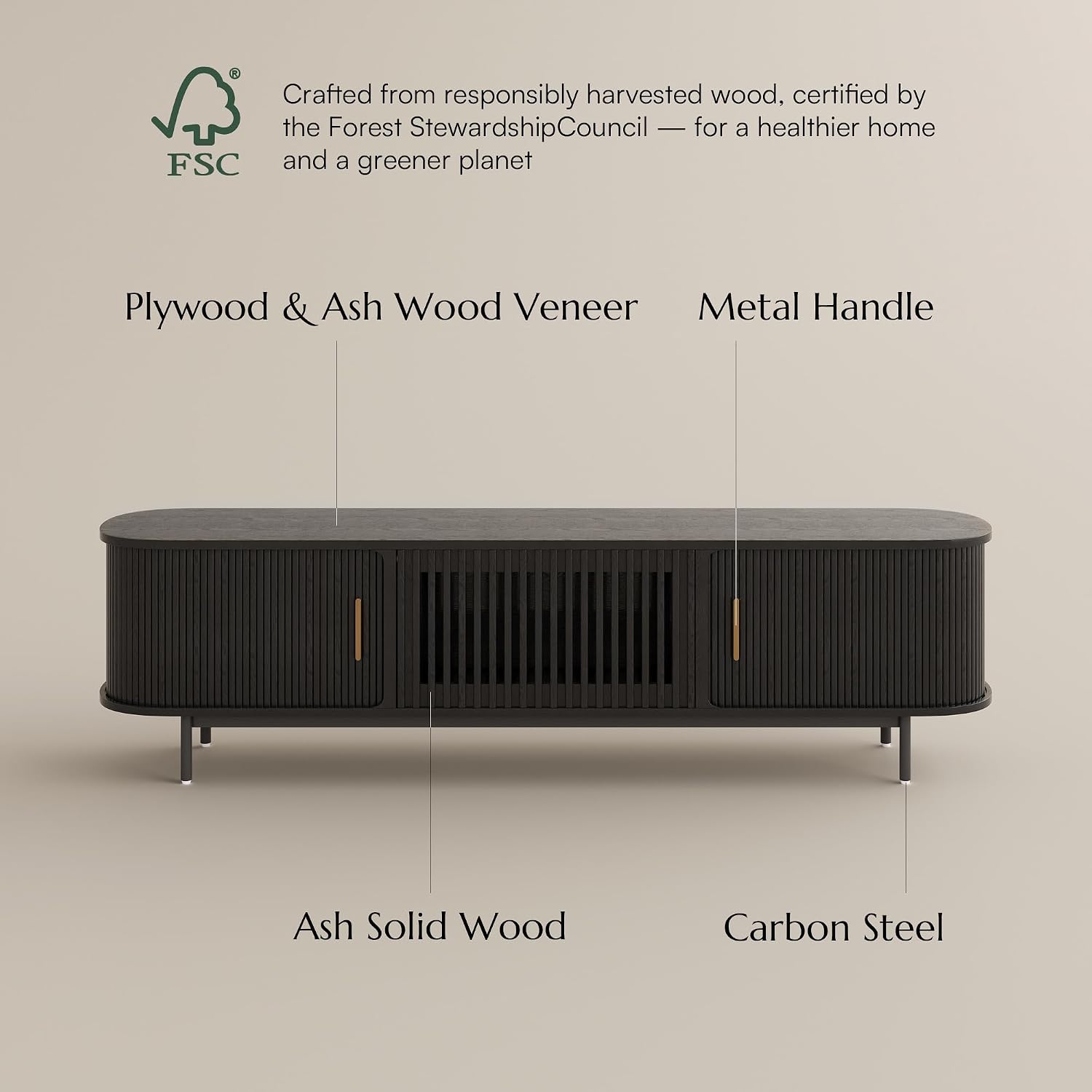 POVISON Fully-Assembled Mid Century Modern TV Stand for 75+ inch TV, Sliding Door Entertainment Center with Storage, Wood TV Console, Media Console for Living Room Bedroom(Black, 94.49')