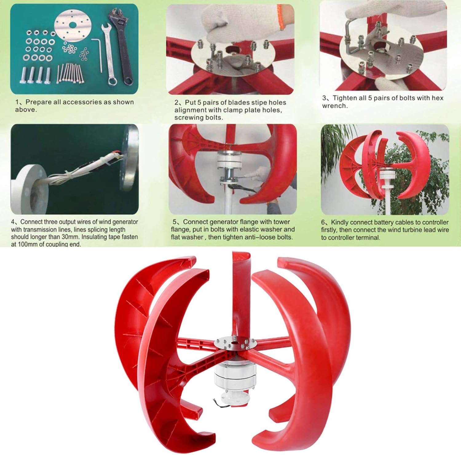 Wind Turbine Generator Kit, 600W 12V Vertical Wind Turbine Electricity Set,5 Blade Horizontal Wind Power Generator Kit for Home, Boat, Marine, Monitoring, Street Lighting
