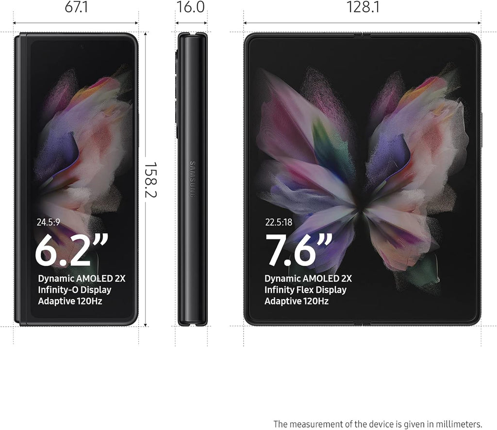 Samsung Galaxy Z Fold 3 5G US Version, 256GB, Phantom Black - Unlocked (Renewed)